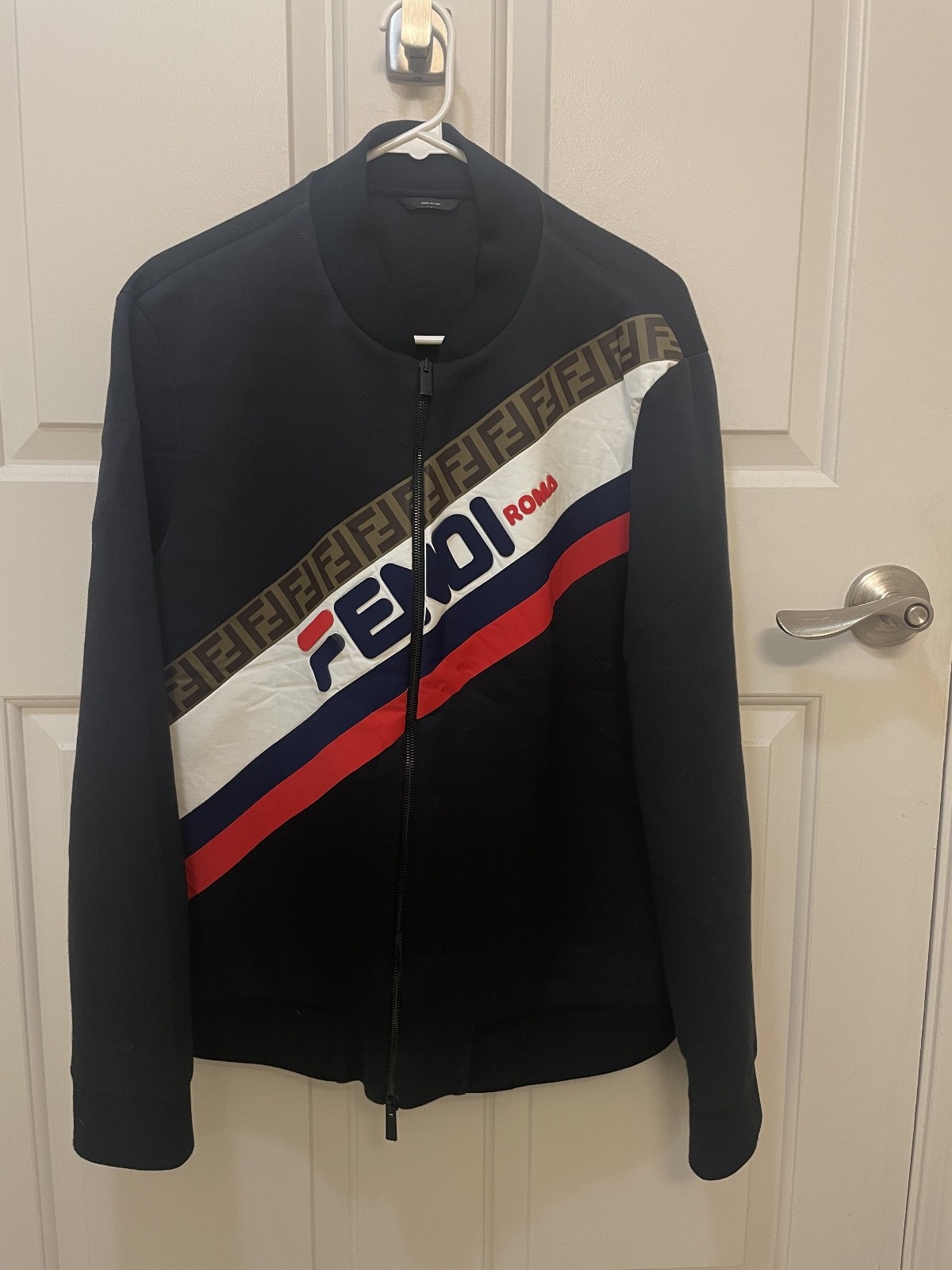 FENDI x FILA Mania FF Logo Track Jacket Blouson Black Men\'s IT 50 Made Italy