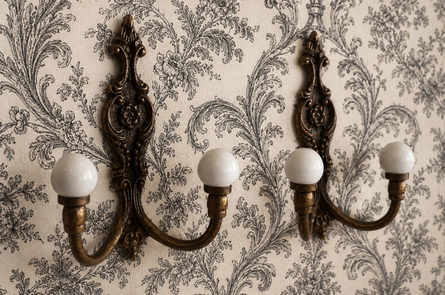 2 Vintage Brass Wall Hook W/ Porcelain Knob Antique Metal Towel Coat Hat Hook 6” 2 Vintage Brass Wall Hook W/ Porcelain Knob Antique Metal Towel Coat Hat Hook 6”