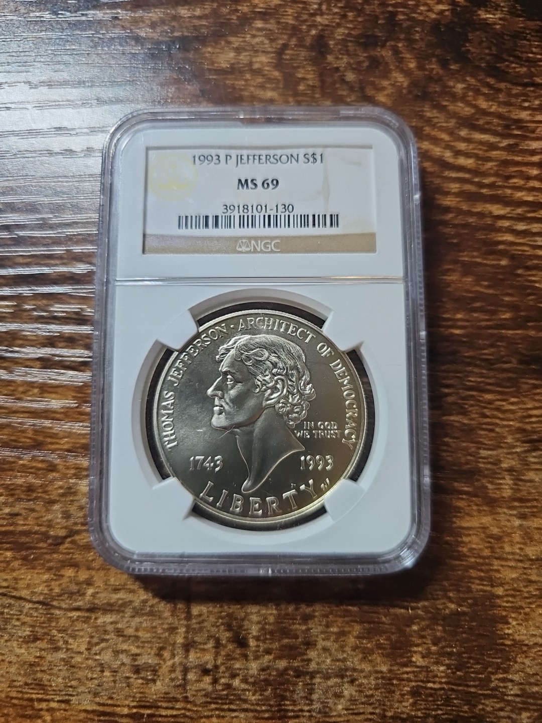 1993-P $1 Silver NGC MS69 Jefferson Dollar 90% HEAVY GOLD TONING 3918101-130
