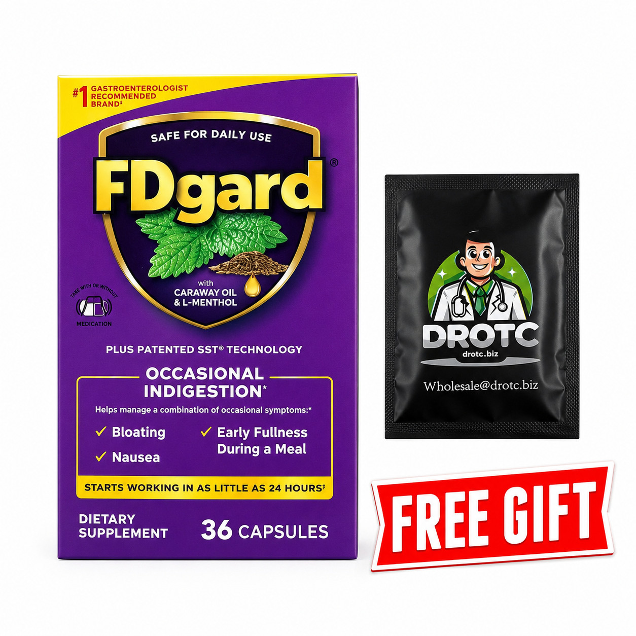FDgard Gut Health Supplement Digestive Support 36 Capsule + Free Wipe EXP 06/27