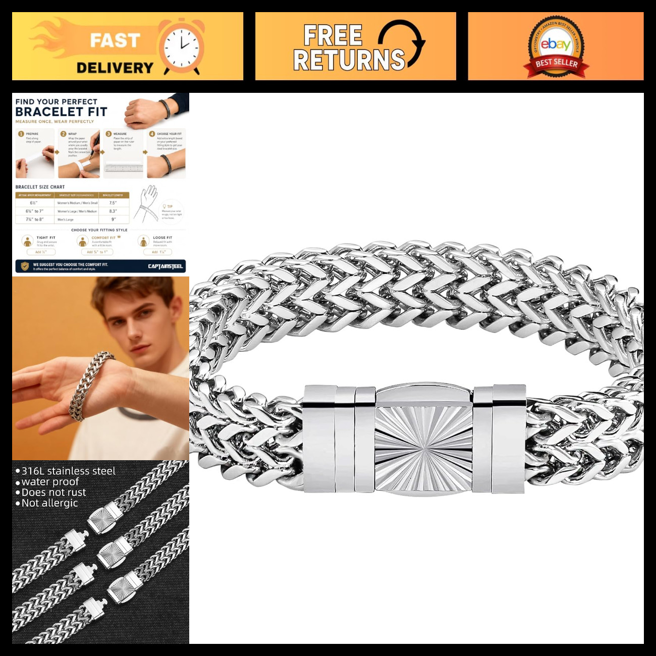 Men\'s Stainless Steel Cuban Link Bracelet - Durable, Stylish, Adjustable Jewelry Men\'s Stainless Steel Cuban Link Bracelet - Durable, Stylish, Adjustable Jewelry