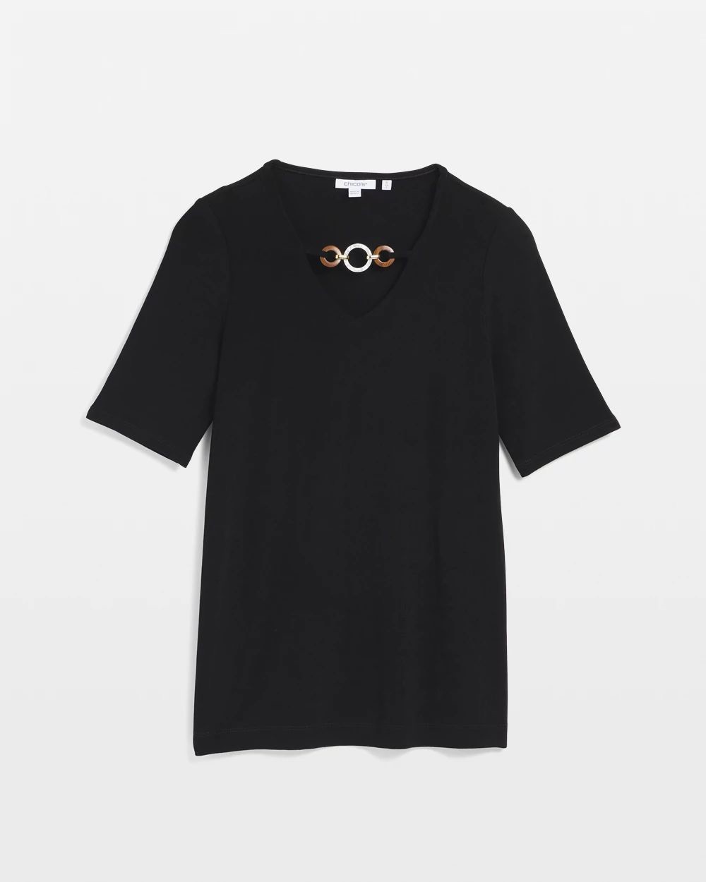 Chico\'s Travelers Black Chain Detail Elbow Sleeve Top Size 3 XL NWT $89.50