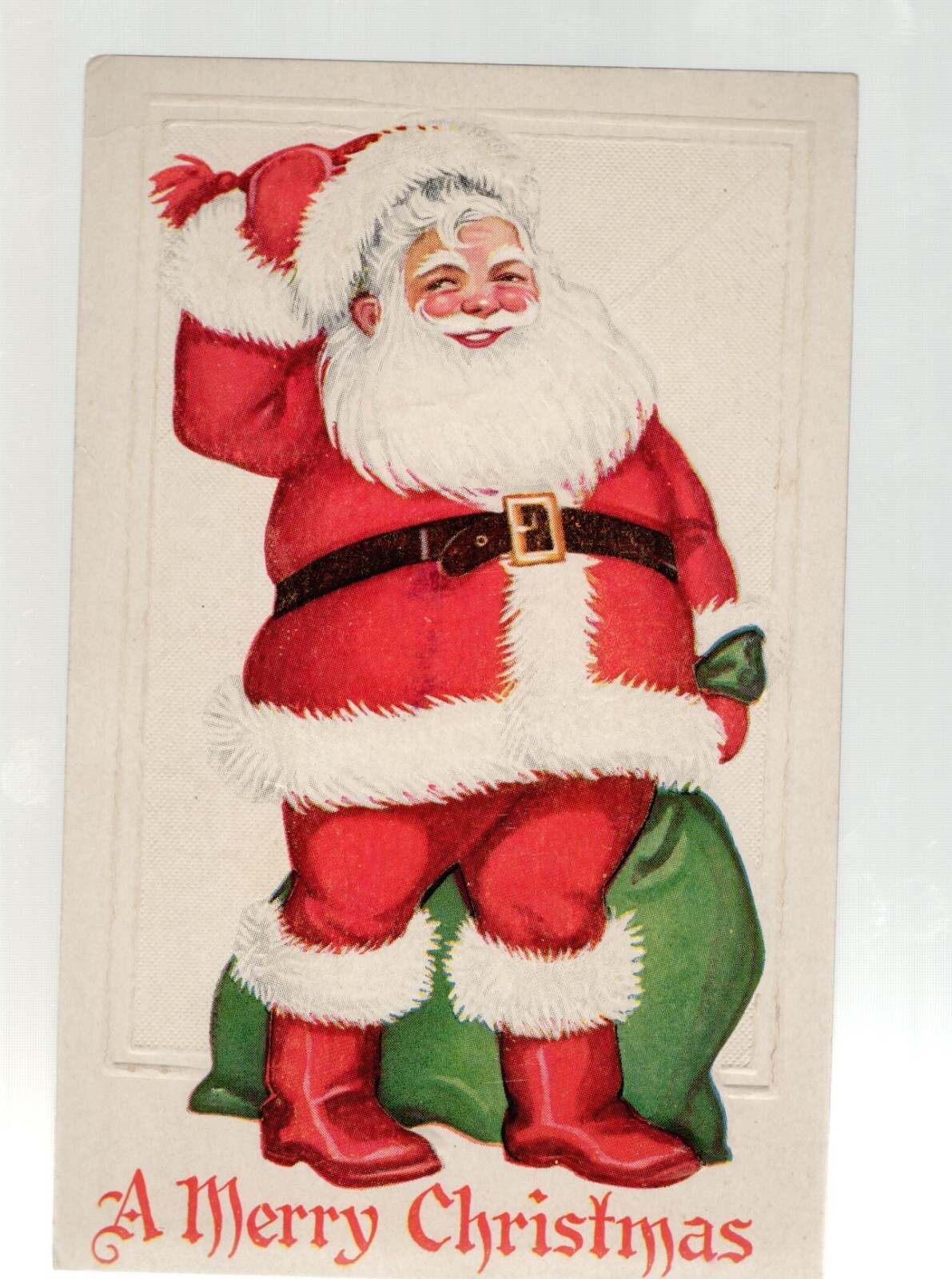 S39 Antique Postcard Christmas Santa Claus Merry Xmas Red Suit embossed Bag