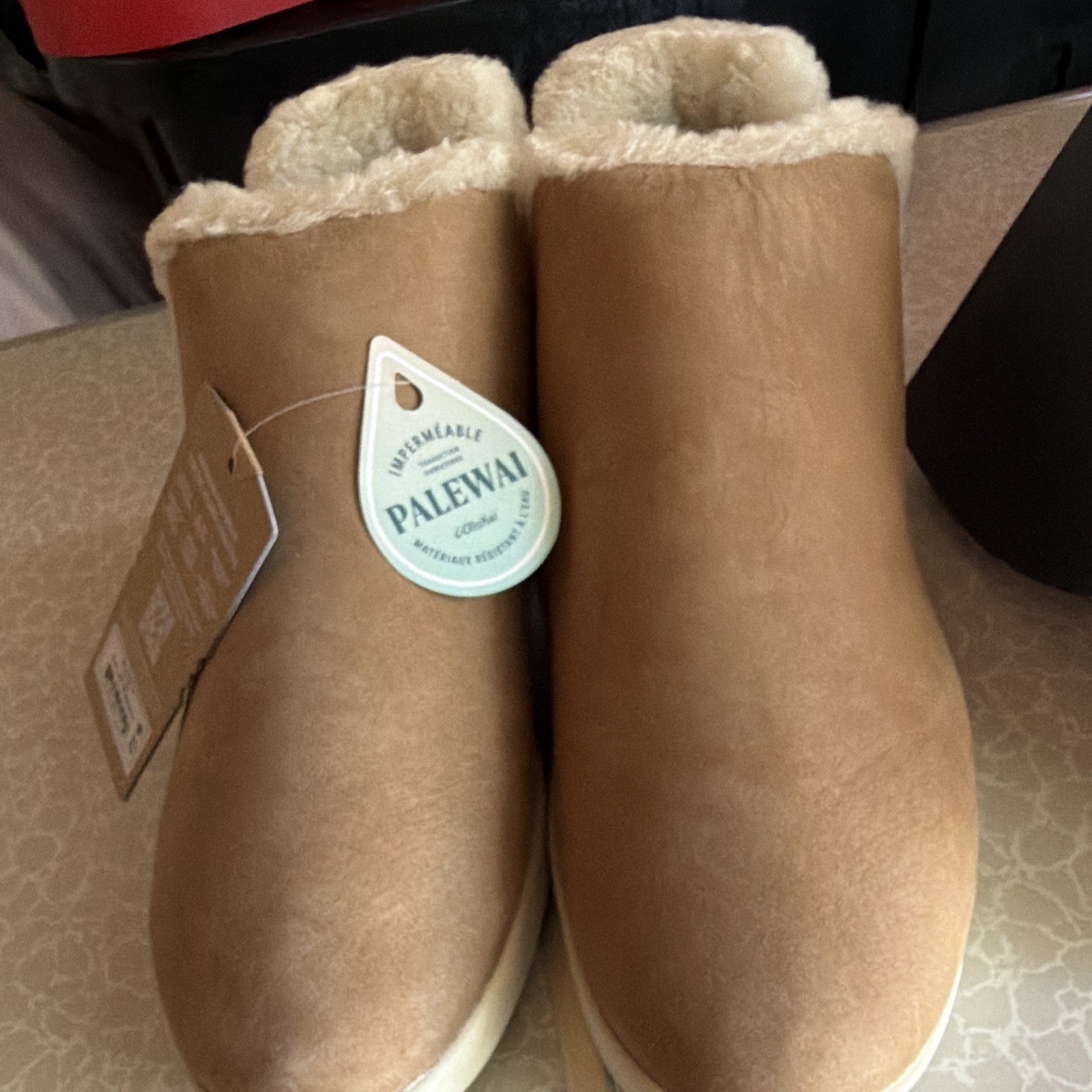 OluKai Malua Hulu Women\'s Suede Faux Fur Lined Slip-On Ankle Bootie Tan US 10 OluKai Malua Hulu Women\'s Suede Faux Fur Lined Slip-On Ankle Bootie Tan US 10