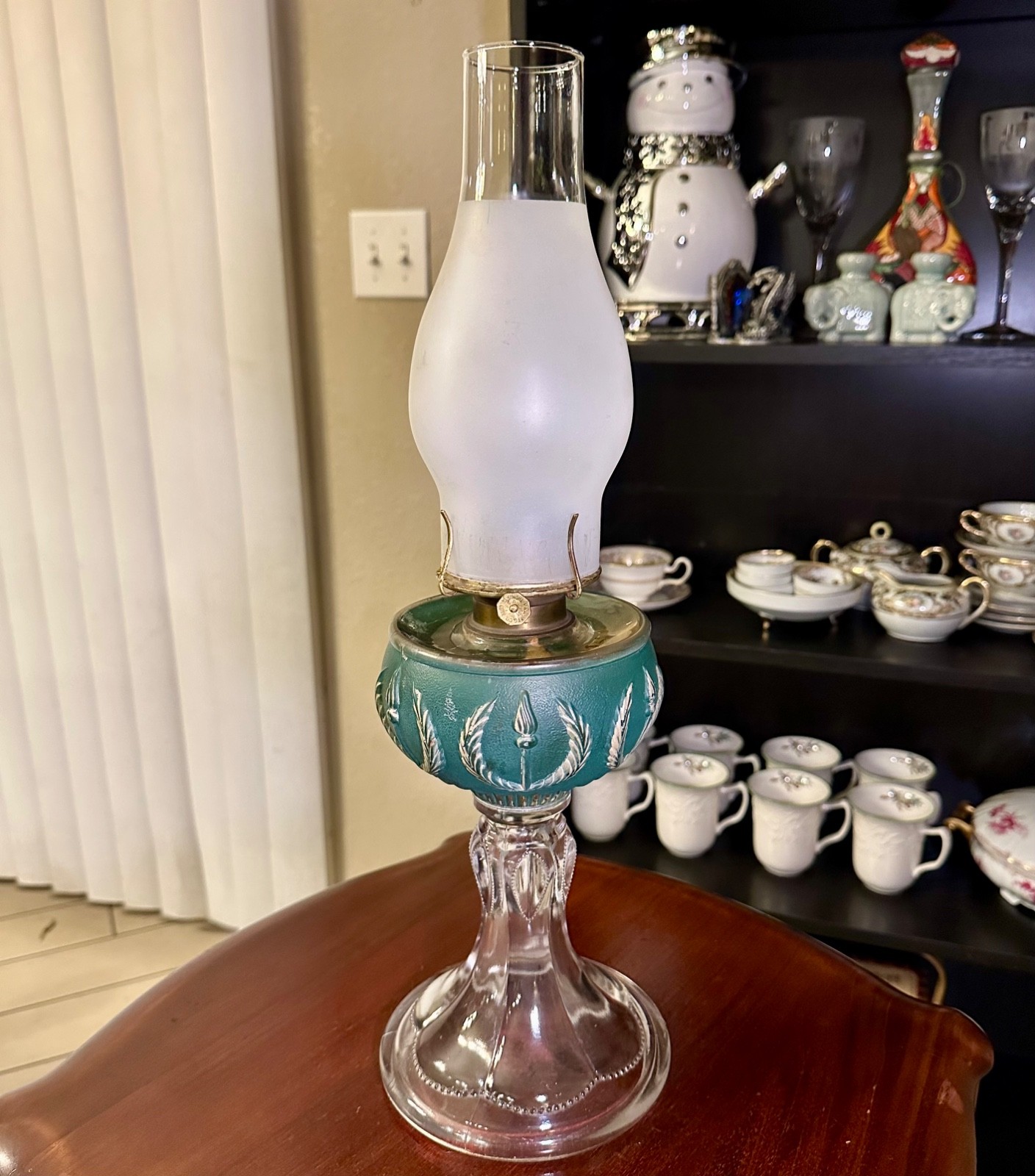 Antique 1890s Torch Wreath Oil Lamp Dalzell Gilmore Leighton Eagle Burner Teal