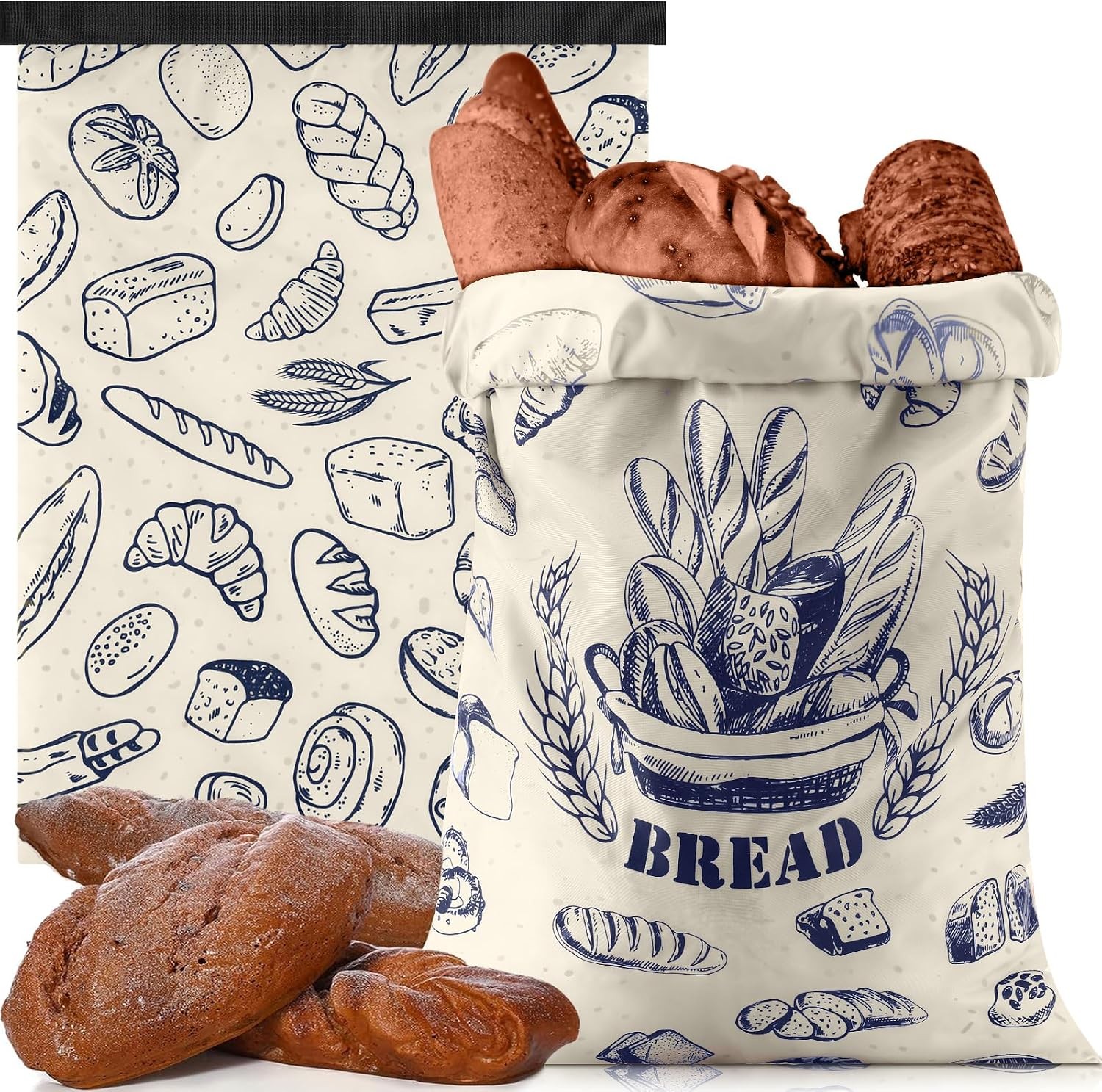 2 Pcs Bread Bags for Homemade Maker Gift Zipper Reusable Beeswax Bread Storage