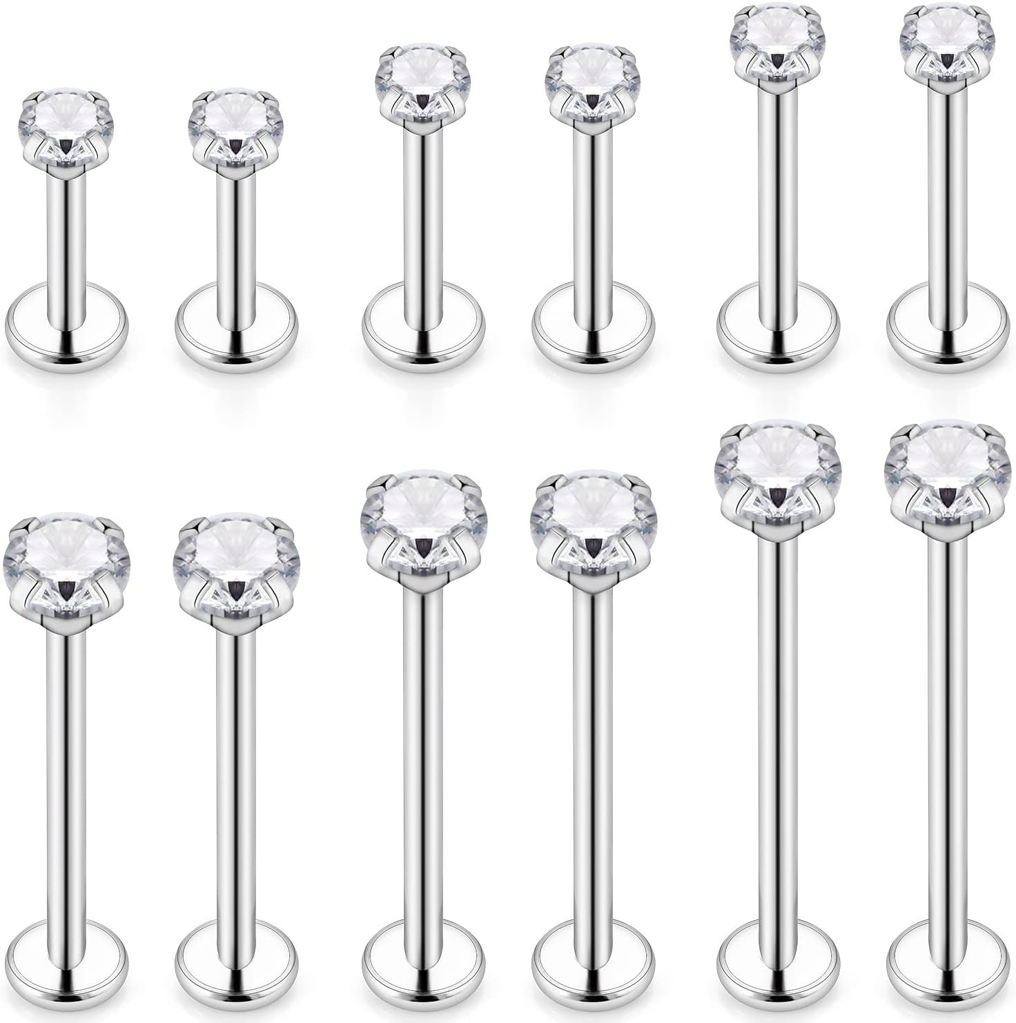 12Pcs 14G 16G Different Sizes Flat Back Stud Stainless Steel Labret Ashley Me... 12Pcs 14G 16G Different Sizes Flat Back Stud Stainless Steel Labret Ashley Me...