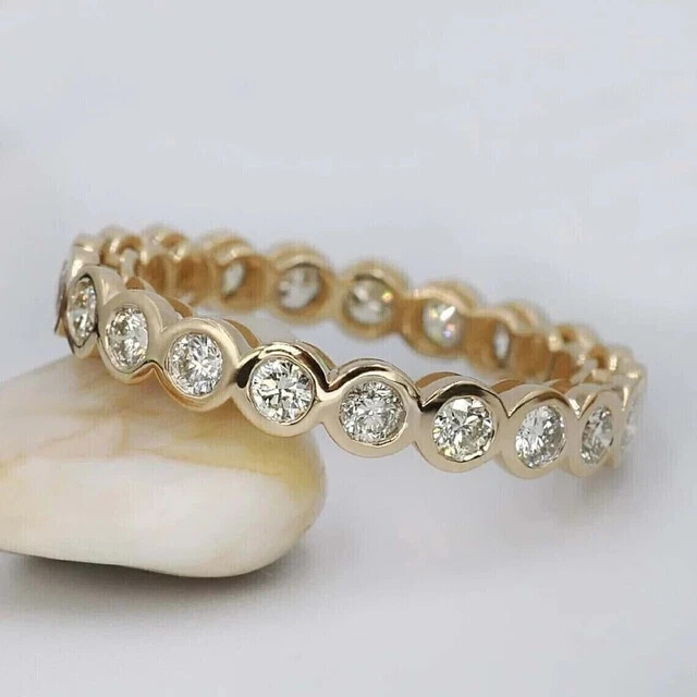 2.10 CT Round Cut Certified Moissanite Eternity Band Ring 14K Yellow Gold Plated