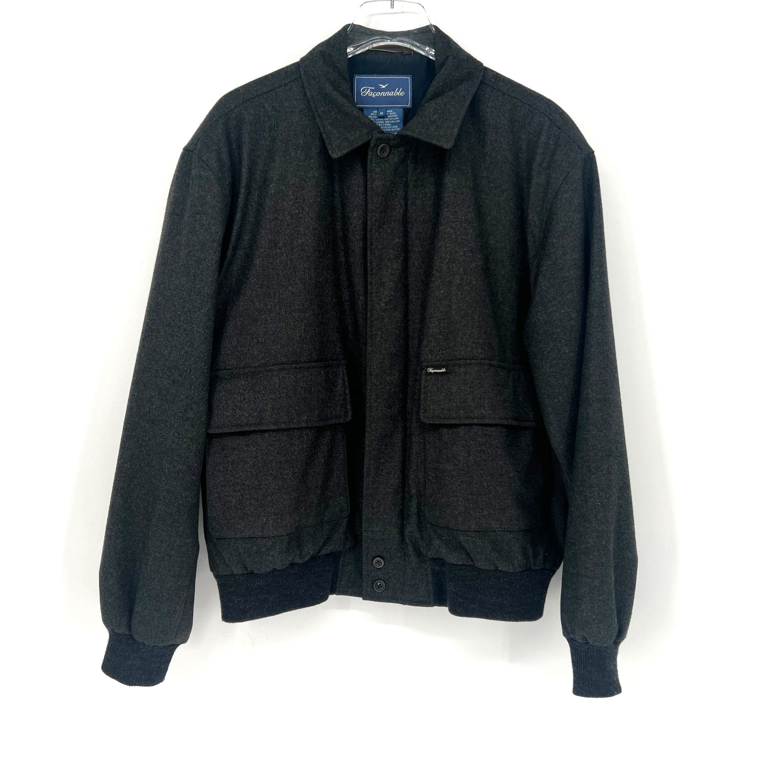 Vtg Faconnable Wool Bomber Jacket Mens M Gray Designer Quiet Luxury Old Money