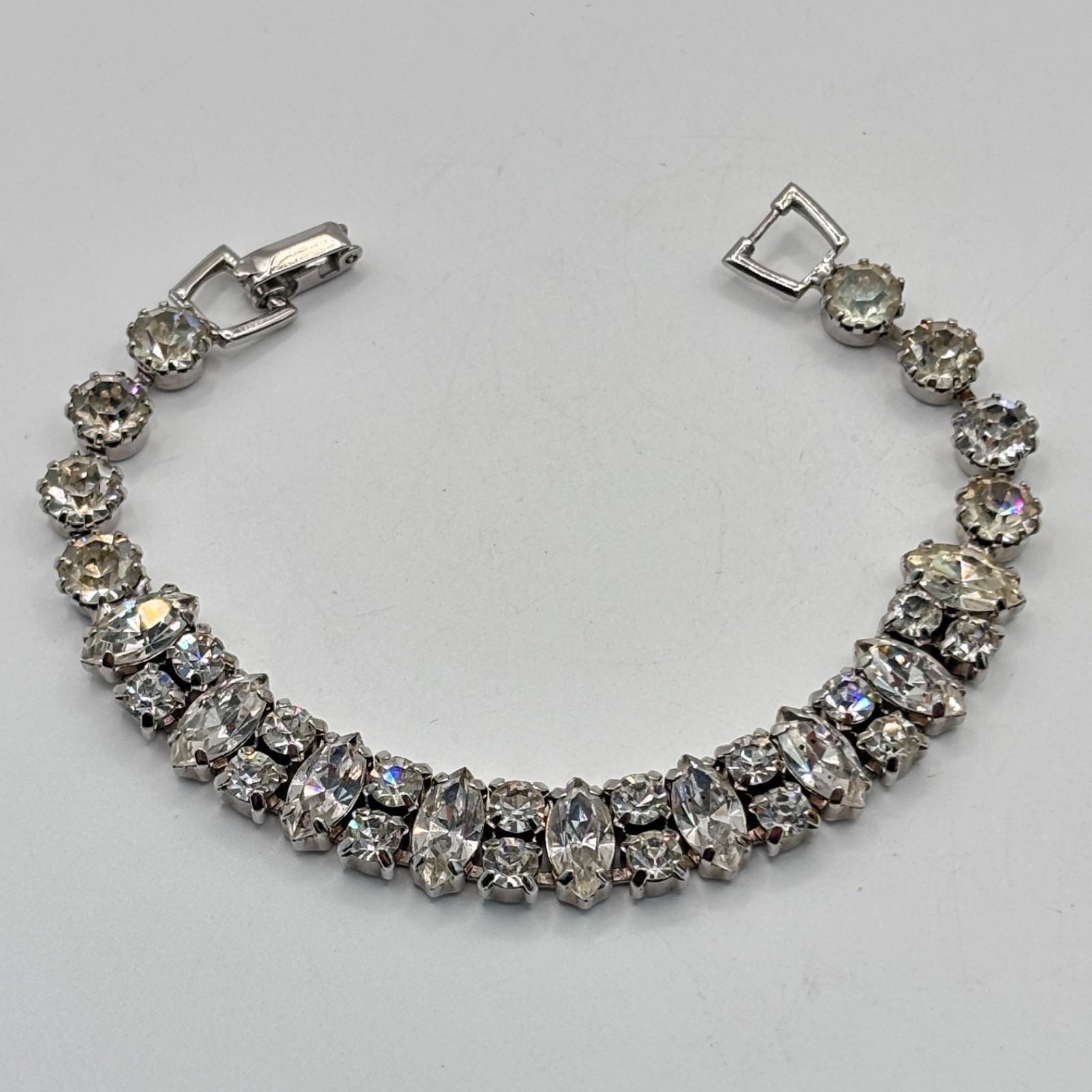 Vintage Weiss Bracelet Double Strand Clear Ice Rhinestones Silver Tone 6 3/4\