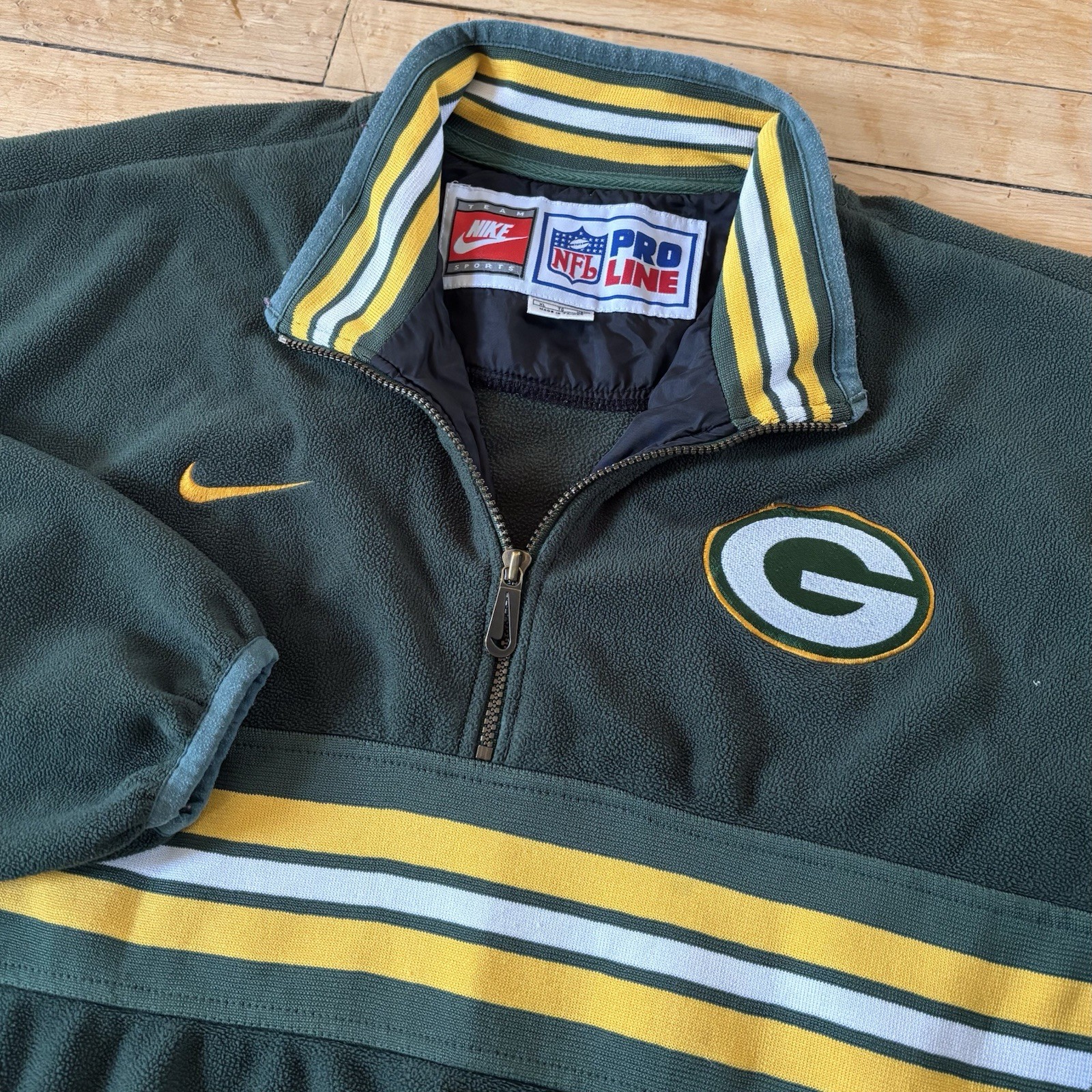 VTG Nike Pro Line Green Bay Packers 1/4 Zip Fleece Jacket Size XL Therma-Fit