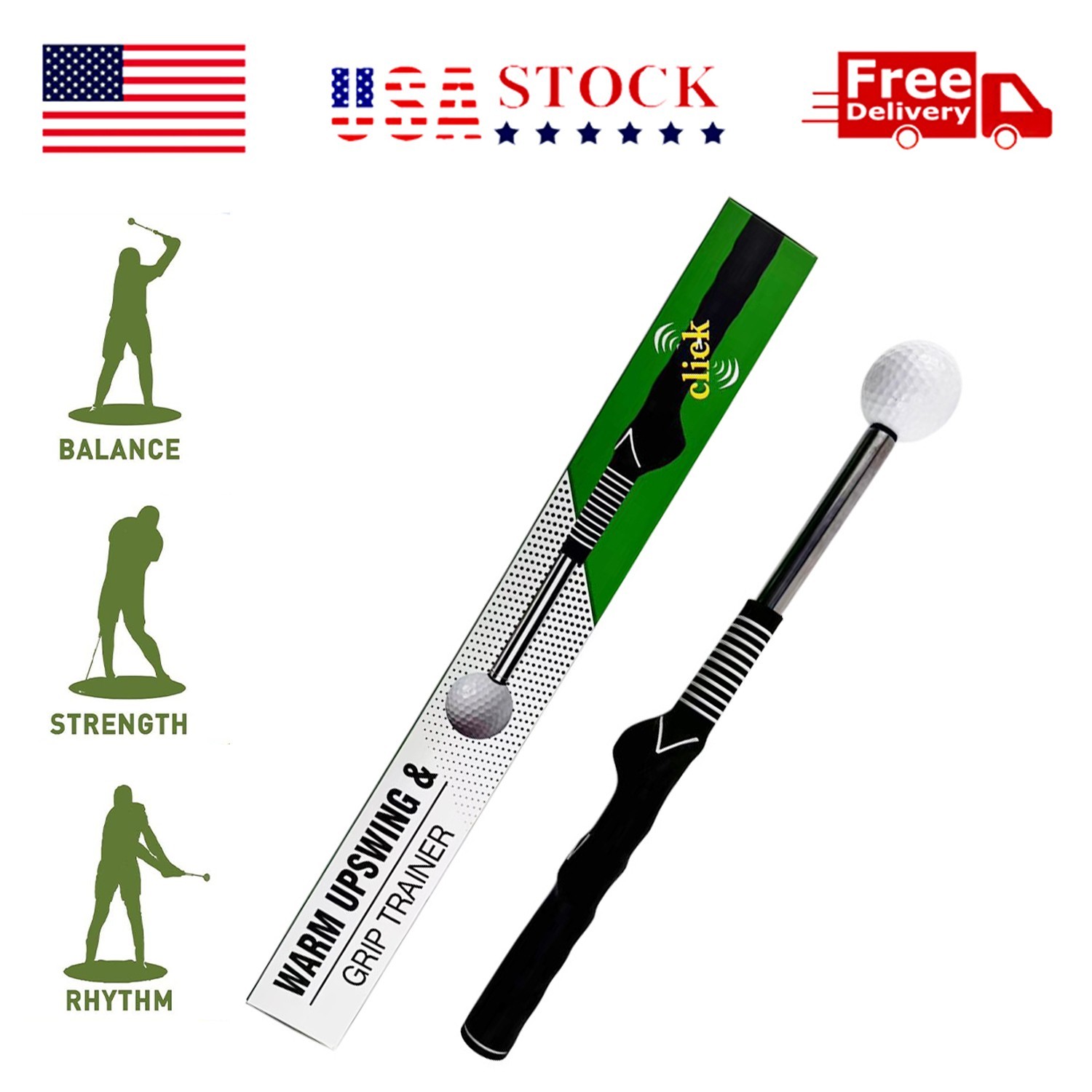 Retractable Golf Swing Aid w/Rhythm Click Sound Golf Grip Trainer Speed Training Retractable Golf Swing Aid w/Rhythm Click Sound Golf Grip Trainer Speed Training