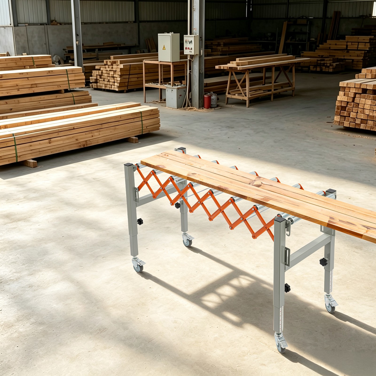 Adjustable Conveyor Roller Table Metal Extendable Conveyor Table W/ 4 Wheels