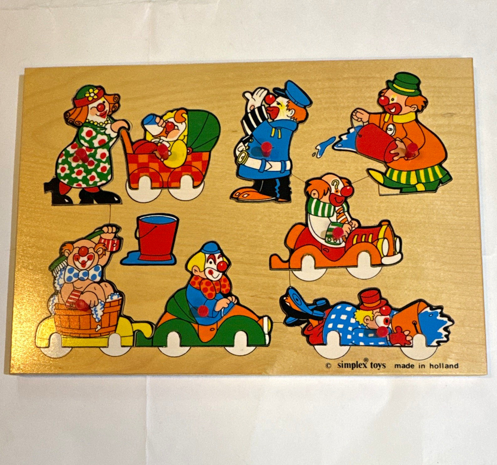 Simplex Toys Vintage Wooden Tray Puzzle Clowns & Circus Made in Holland Simplex Toys Vintage Wooden Tray Puzzle Clowns & Circus Made in Holland