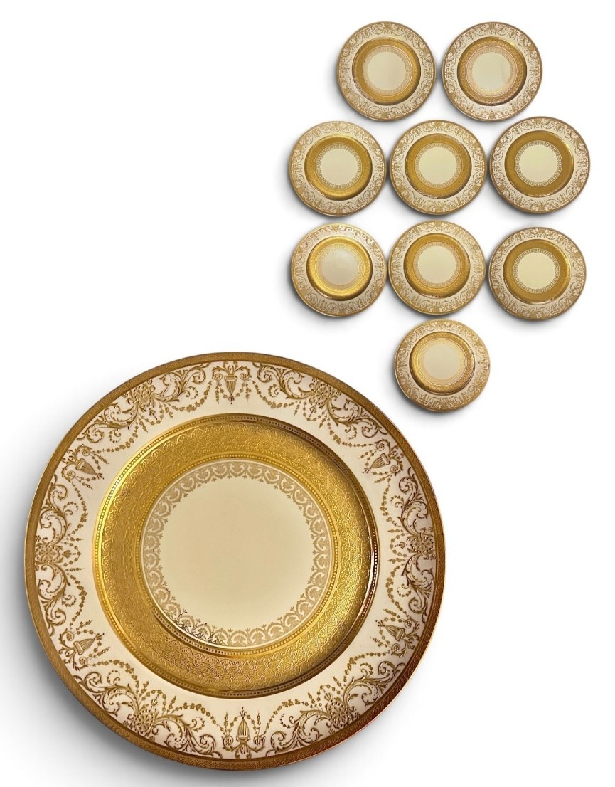*SET of 9* Wm Guerin & Co Limoges Gold Dinner Plates, 11
