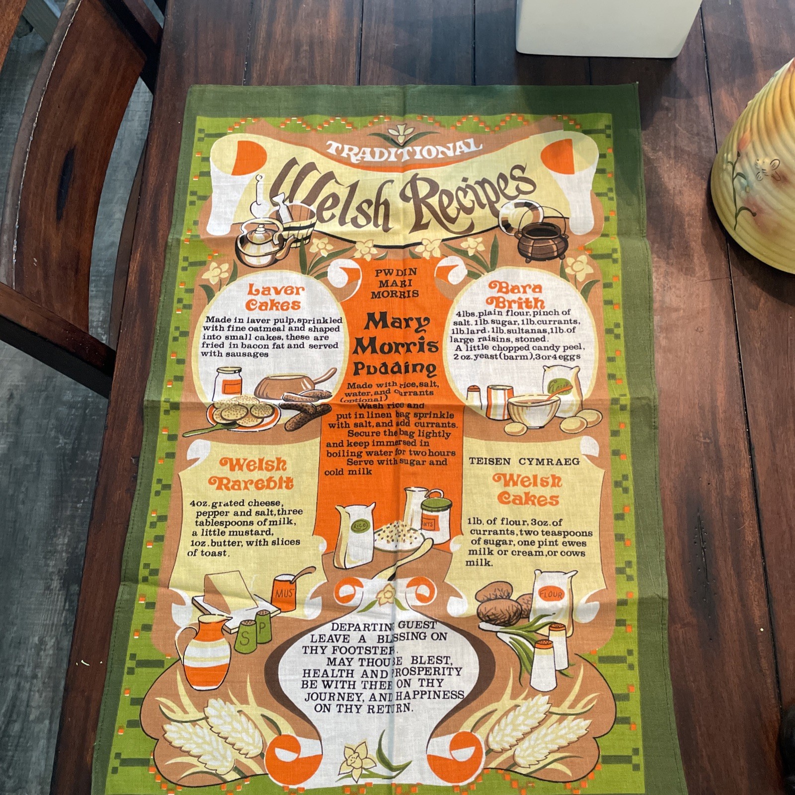 Vintage Linen Cotton Tea Towel Traditional Welsh Recipes Wales Vintage Linen Cotton Tea Towel Traditional Welsh Recipes Wales