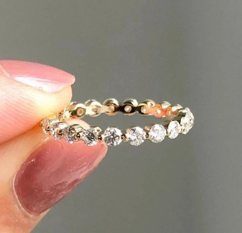 1.50CT Round-Cut Natural Diamond Full Eternity Promise Band 14k Yellow Gold 6 7