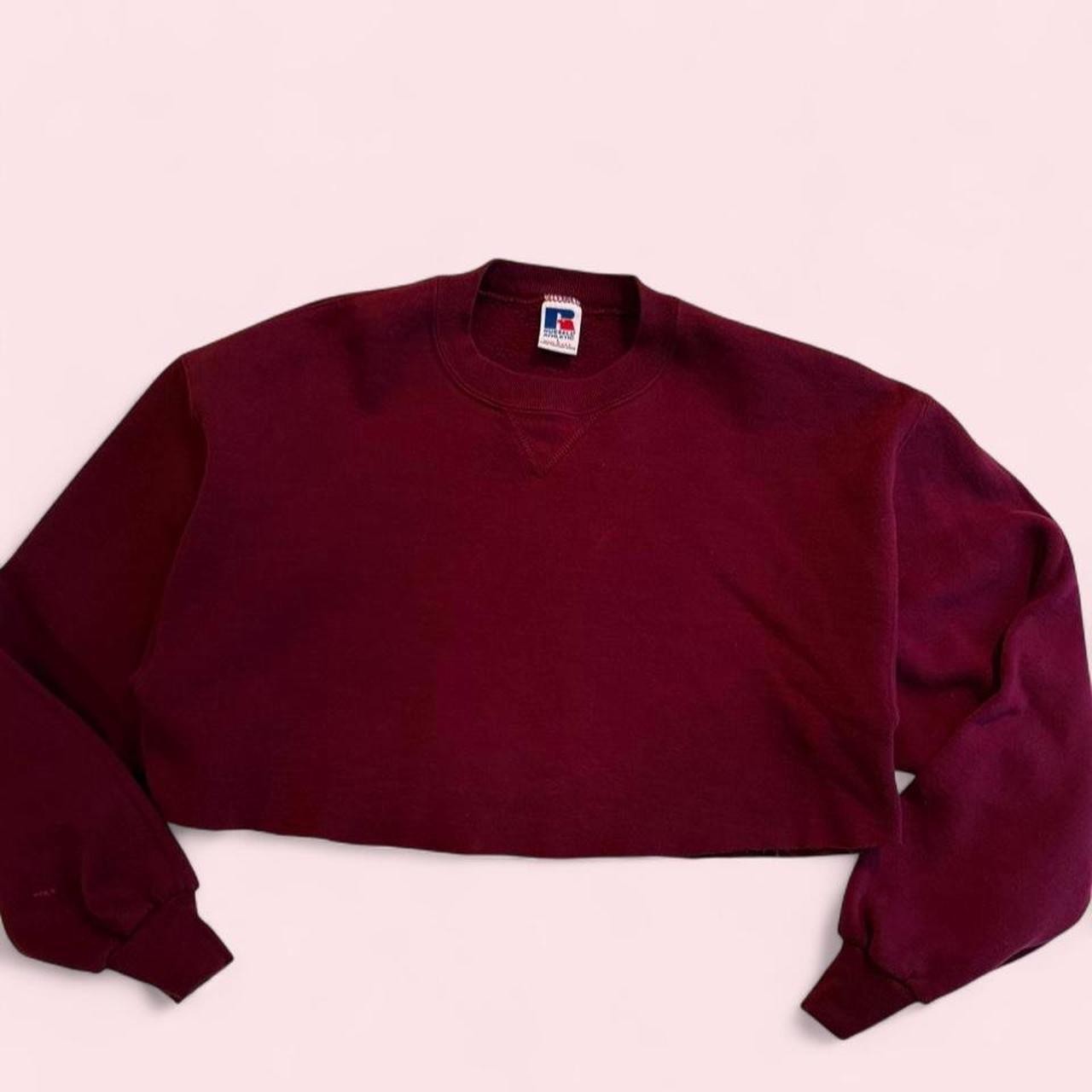 Vintage 90s Russell Athletic USA Burgundy Cropped Crewneck Sweatshirt