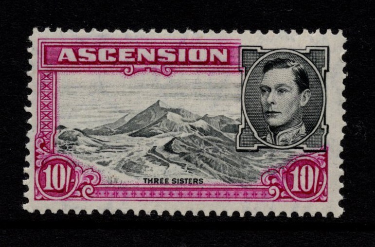 ASCENSION 1938-53 10s PERF 13, SG 47b, HEAD VIGNETTE SHIFT, VF MINT, CAT. £55+