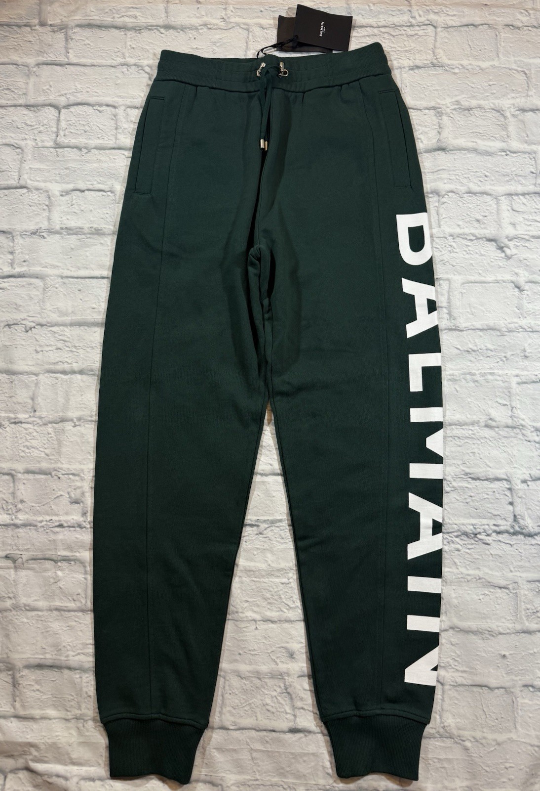 Balmain Logo Green Cotton Jogger Sweatpants Size Medium *$2500* New With Tags