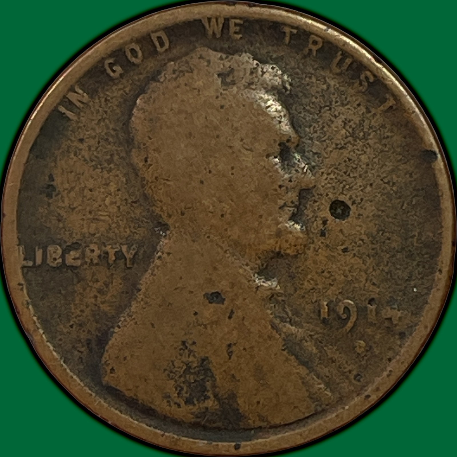 1914-D Lincoln Wheat Cent Good G Coin, Corrosion #48248