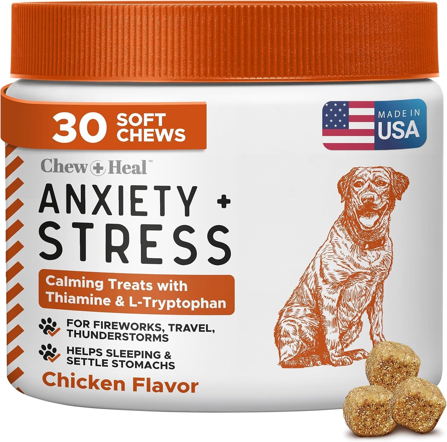 Chew + Heal Dog Calming Chews Anxiety Stress Relief 30 Chews Chicken Flavor NEW