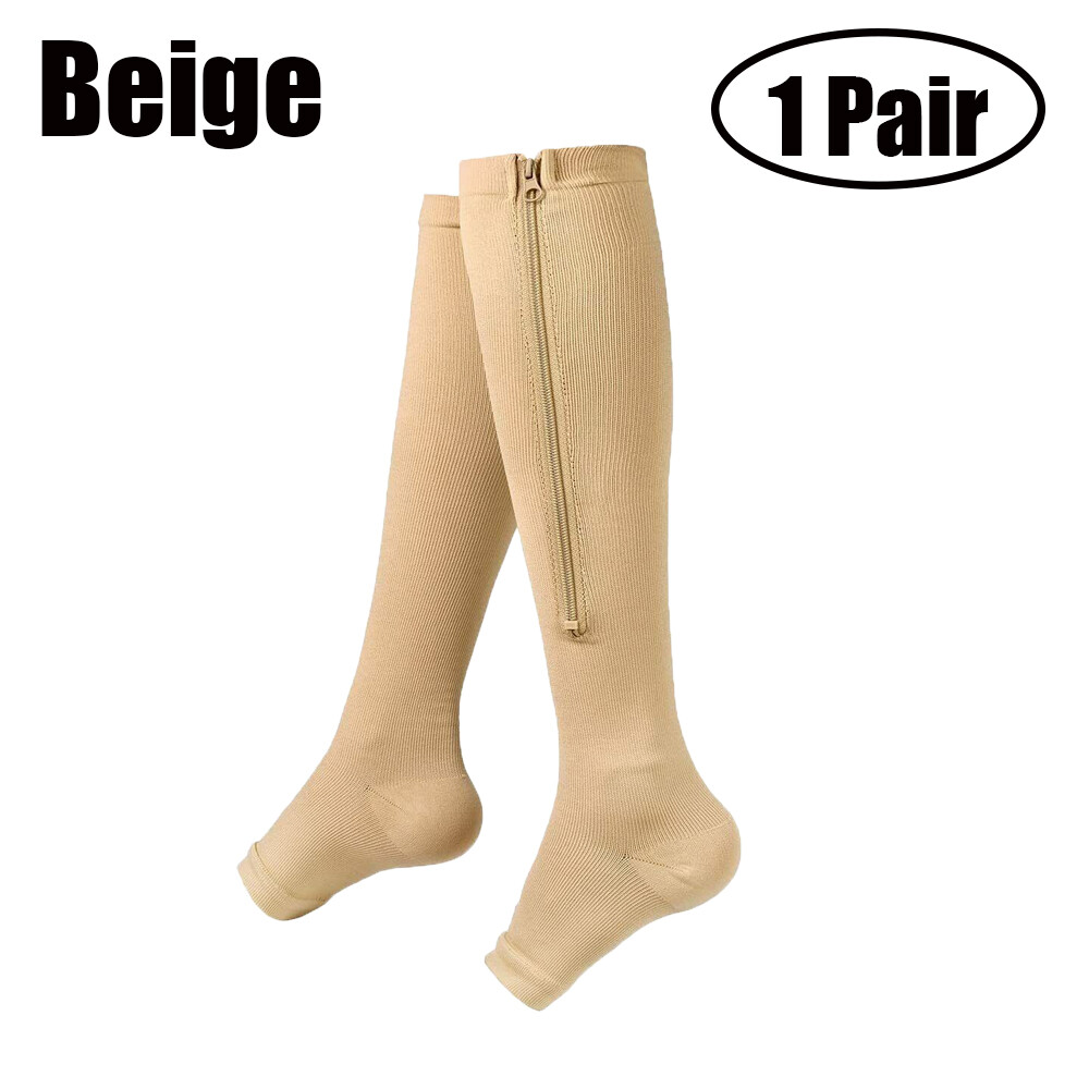 1/3PK Zip-Up Compression Socks 20-30mmHg Open Toe With Zipper Pain Relief Unisex