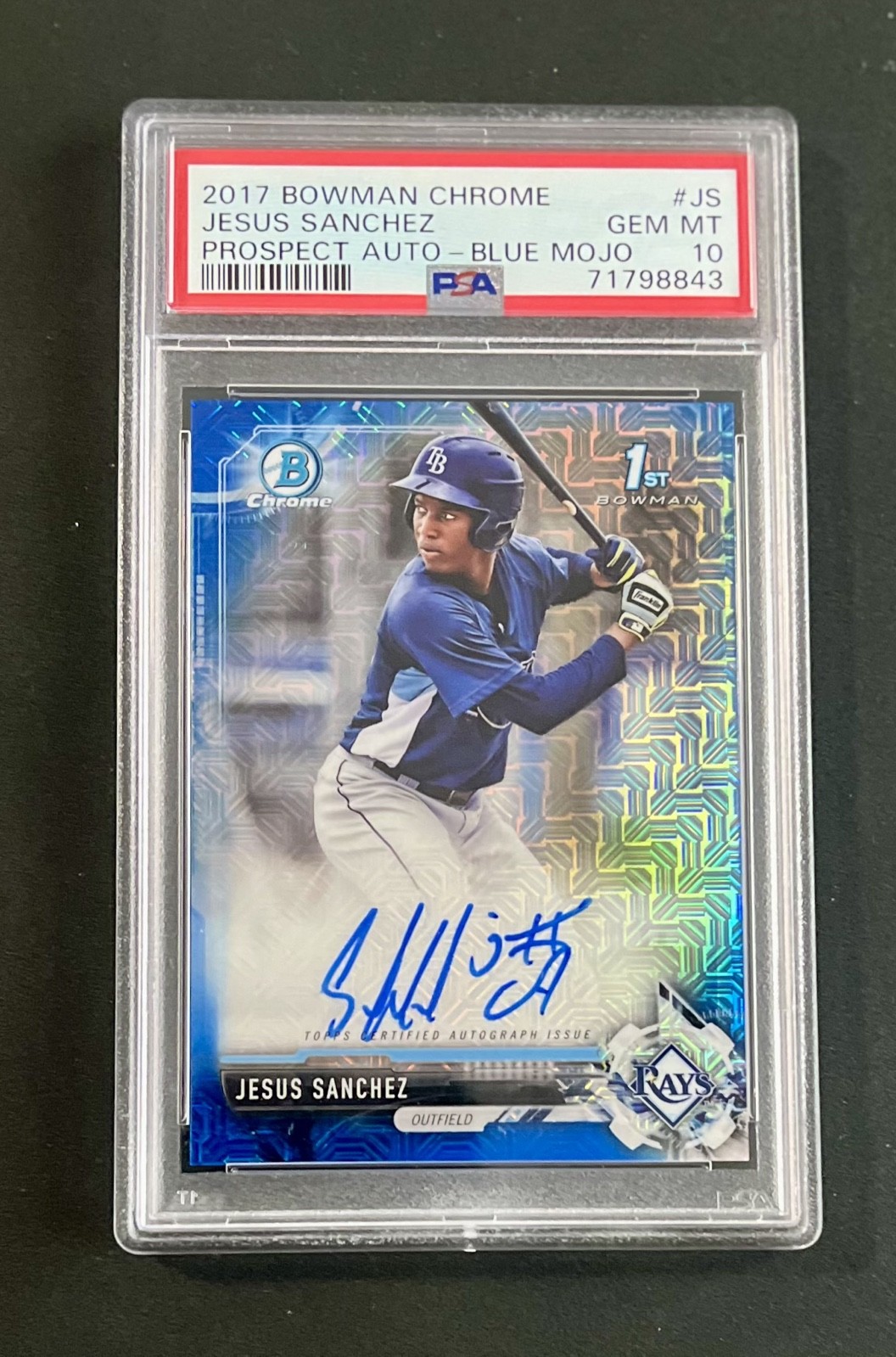 2017 Bowman Chrome Prospect Autographs Jesus Sanchez Blue Mojo Refractor /150 RC