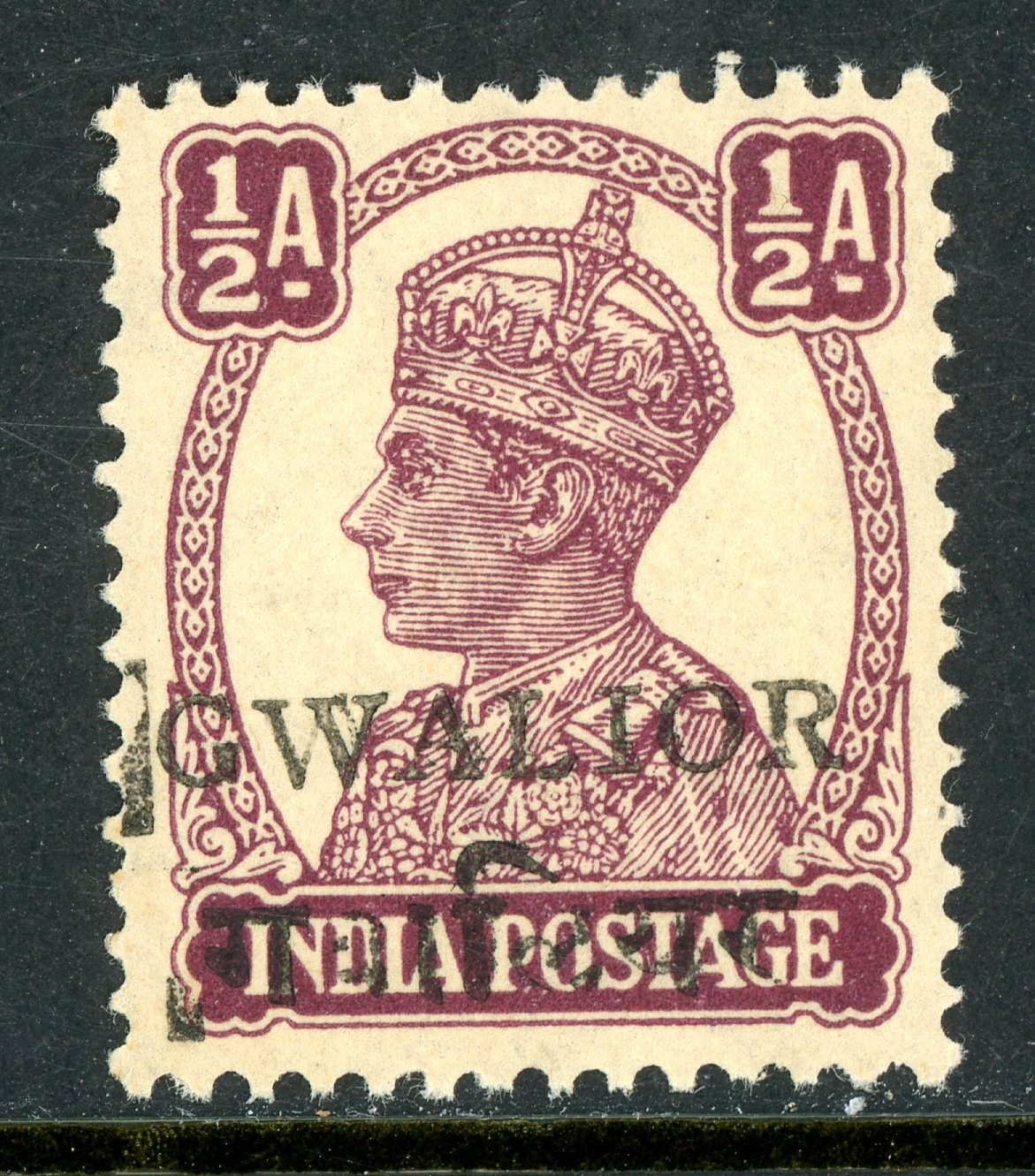 British India 1941 KGVI Gwalior ½a Purple SG #130 MNH N521