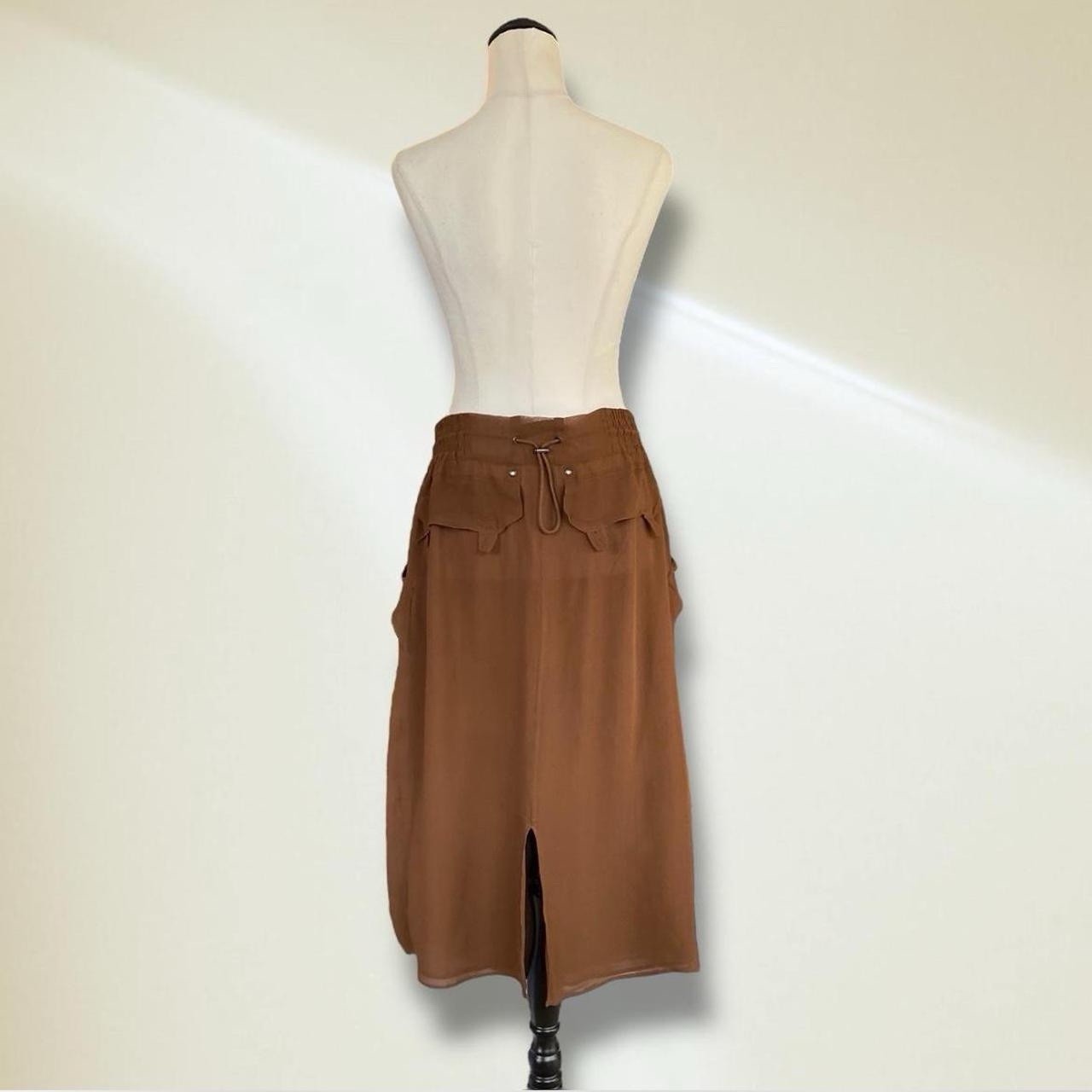 Vintage YSL Yves Saint Laurent Brown Silk Cargo Midi Skirt Size EU 40 AU 10 12