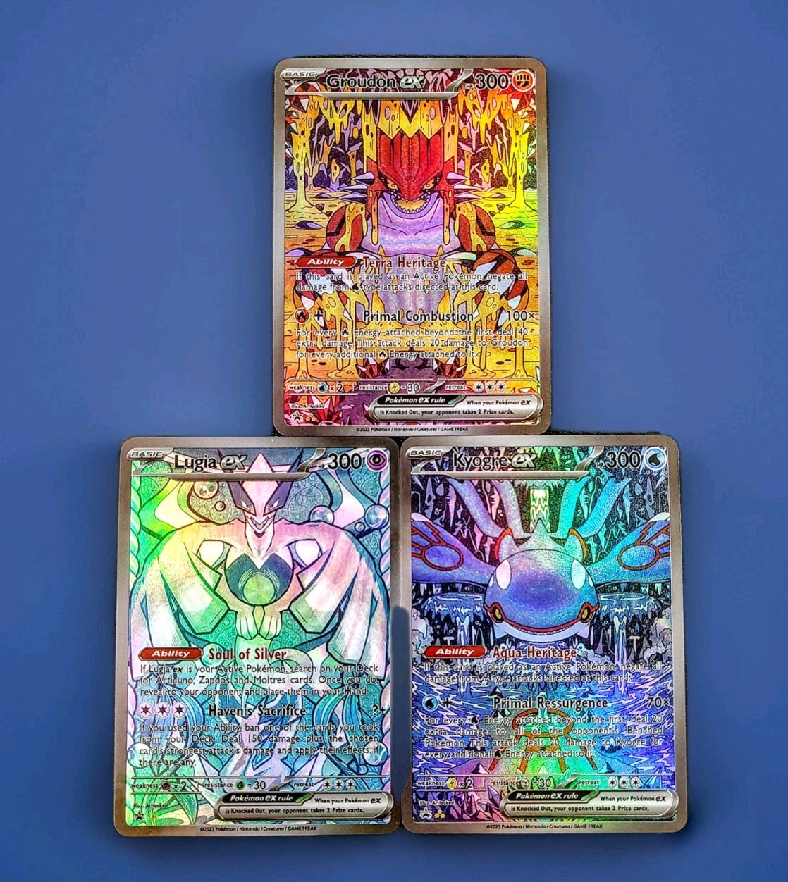 Groudon EX + Lugia EX + Kyogre EX Textured Foil Style Custom Homage Fan Art Set Groudon EX + Lugia EX + Kyogre EX Textured Foil Style Custom Homage Fan Art Set
