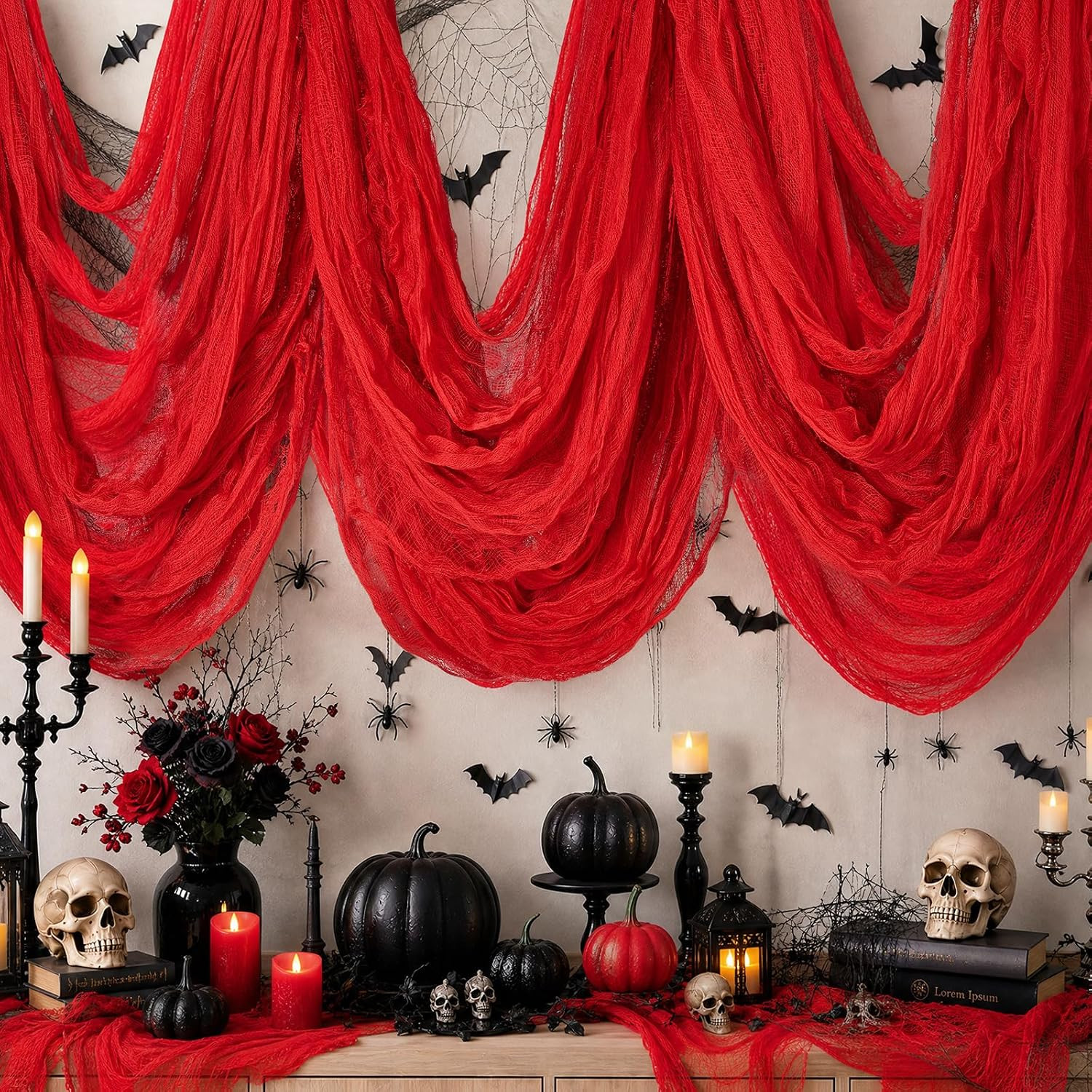 600 X 80 in Halloween Creepy Cloth for Yard and Outdoor Decorations, Red 600 X 80 in Halloween Creepy Cloth for Yard and Outdoor Decorations, Red