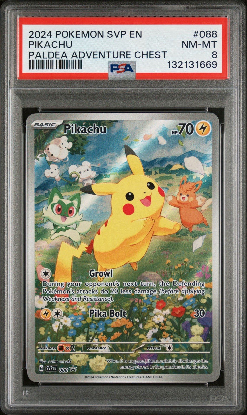 2024 POKEMON SVP EN-SV BLACK STAR PROMO PALDEA ADVENTURE CHEST PIKACHU PSA 8