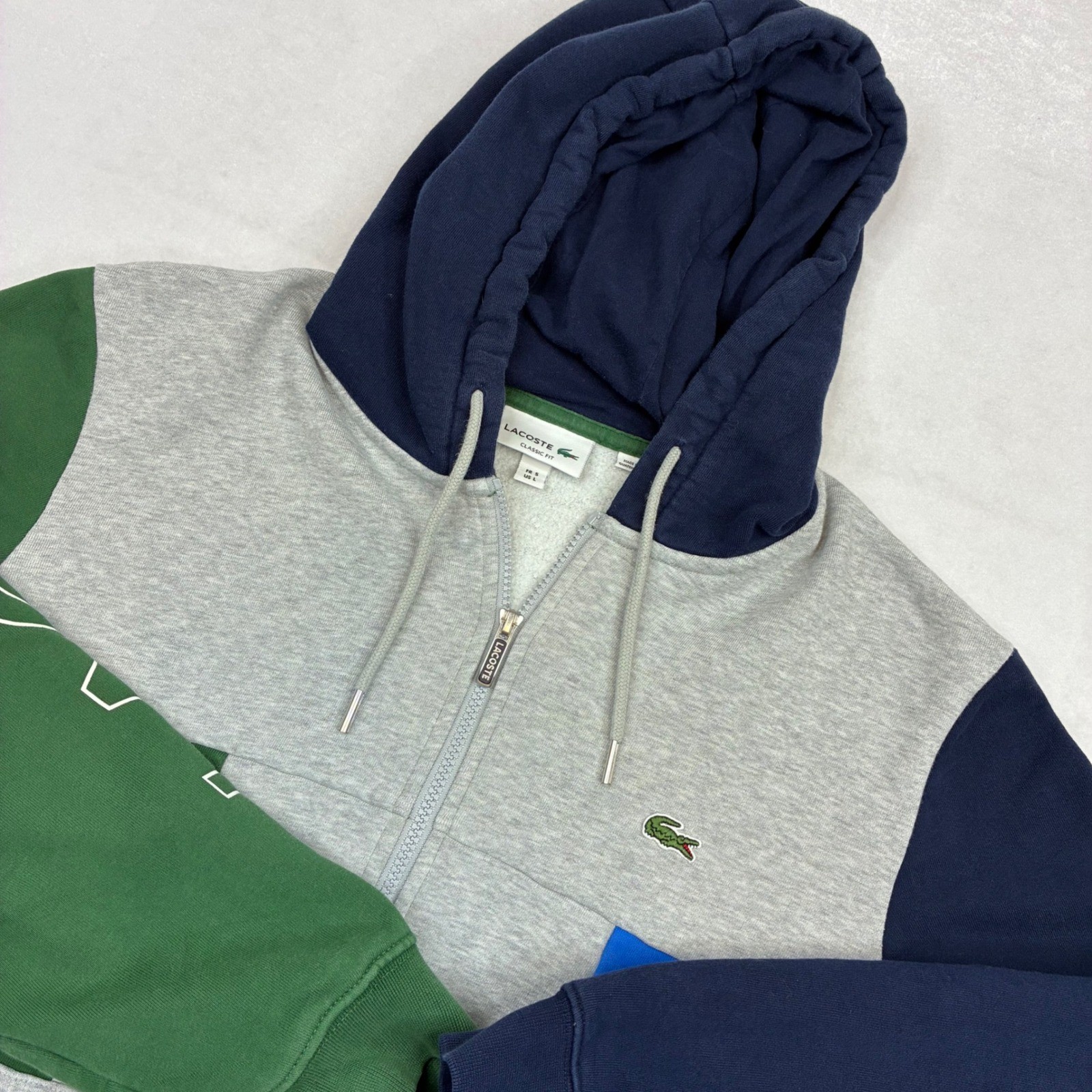 Lacoste Full Zip Hoodie Mens L Multi Colorblock Classic Fit FA13751 Sweatshirt