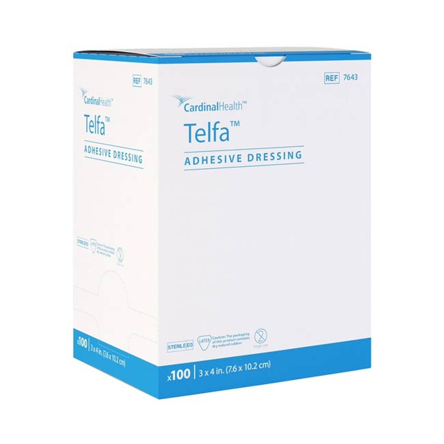 Telfa Adhesive Dressing, 3 x 4 Inch, Sterile, Film Backing, Box of 100