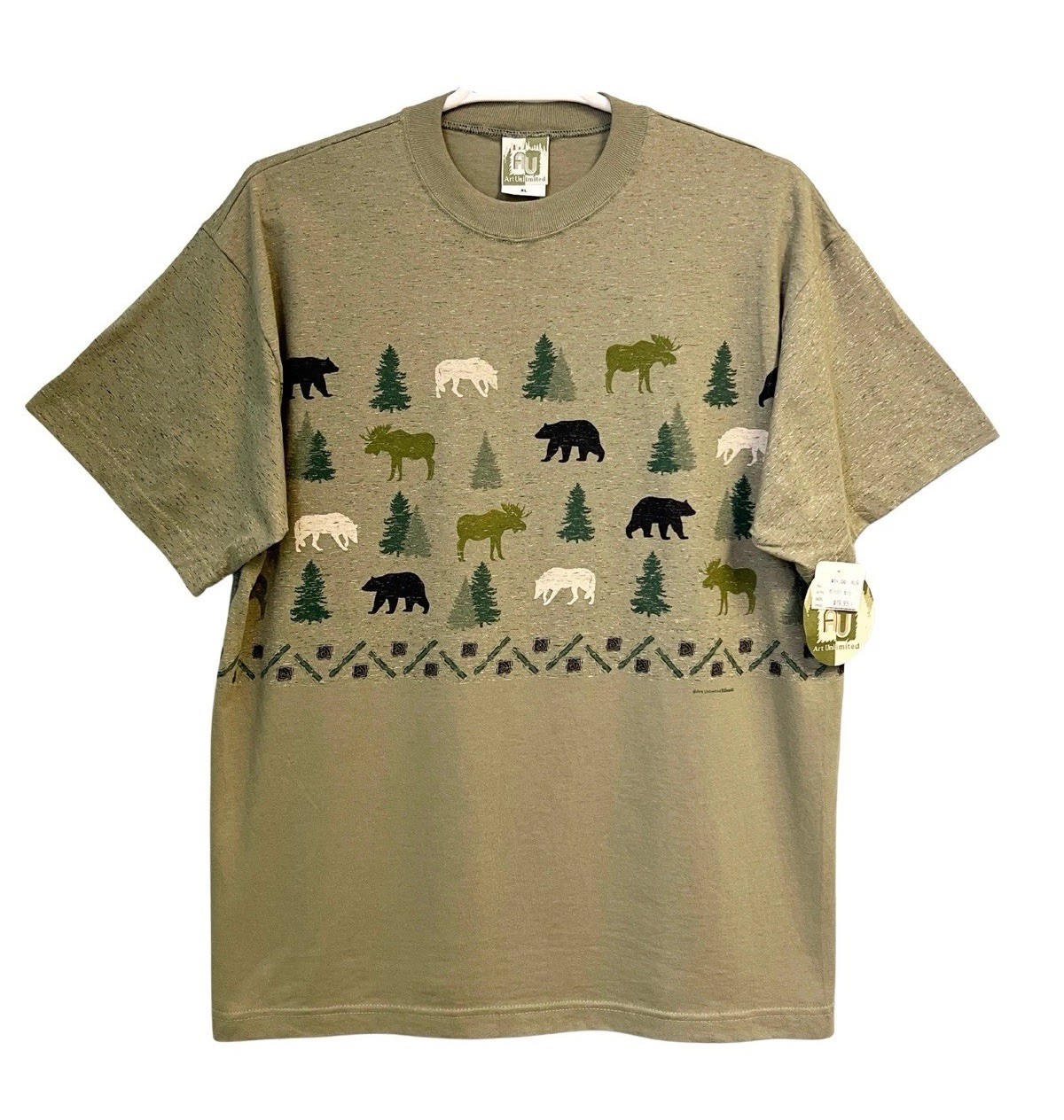 Vintage 90s Art Unlimited T Shirt XL Wildlife All Over Print USA NWT