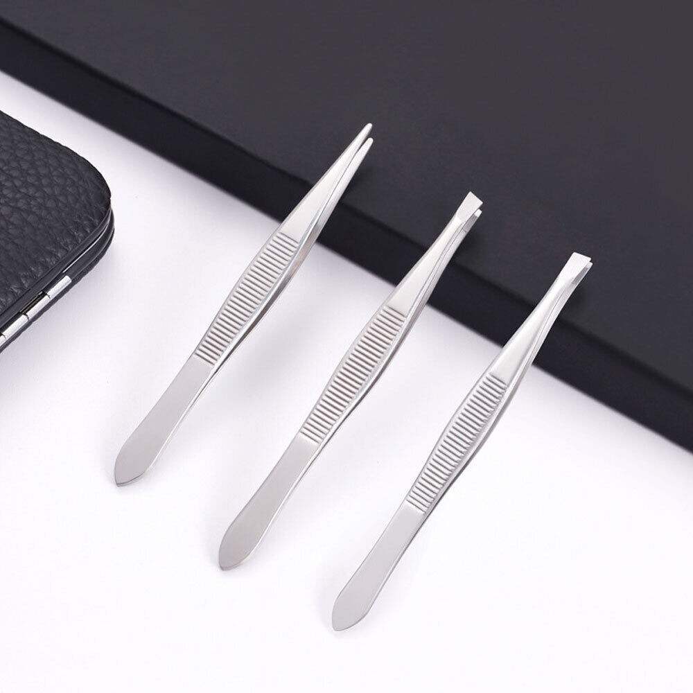 NEW 3pcs Stainless Steel Slant Tip Tweezer Precision Eyebrow Hair Remover Tools
