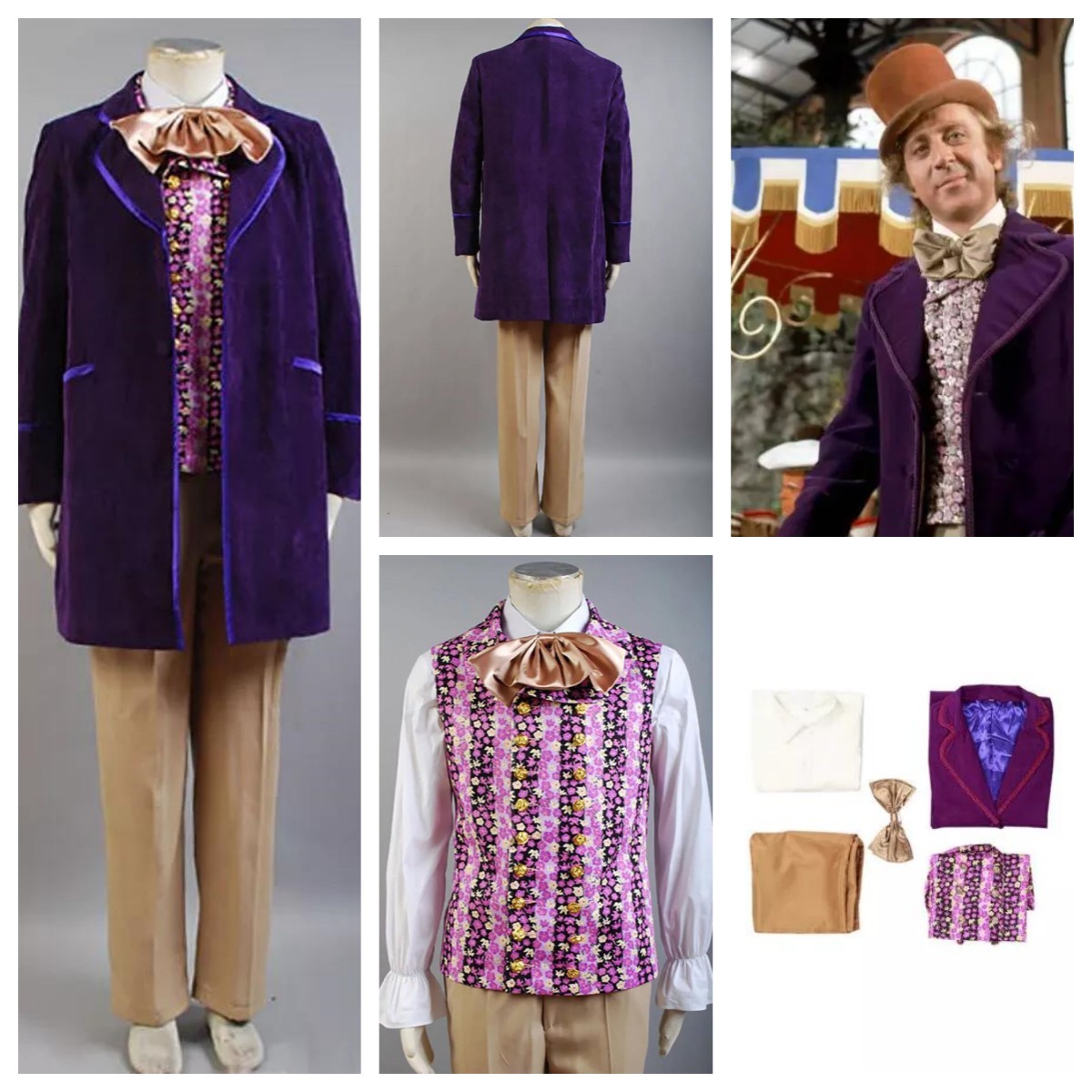 Willy Wonka Gene Wilder 1971 Cosplay Halloween Purple Coat+pants+shirt fullsets Willy Wonka Gene Wilder 1971 Cosplay Halloween Purple Coat+pants+shirt fullsets