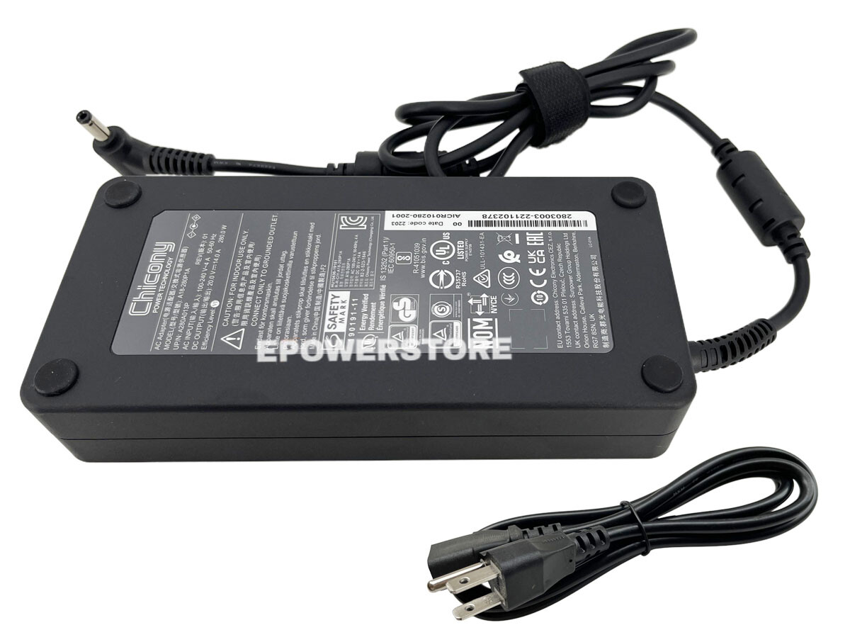 Original Chicony 20V 14A 280W A18-280P1A AC Adapter Charger Aorus MSI 5.5*2.5mm