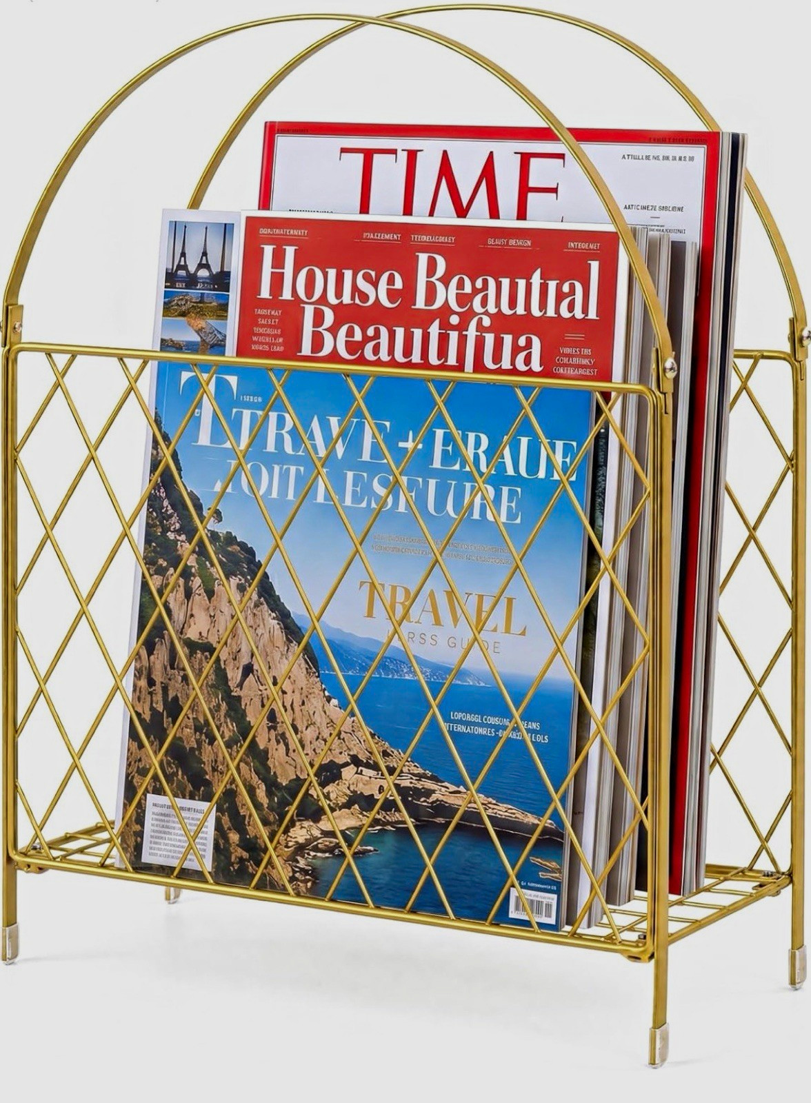 Medcph Gold Metal Magazine Holder, Magazine Rack & Storage Basket Organizer