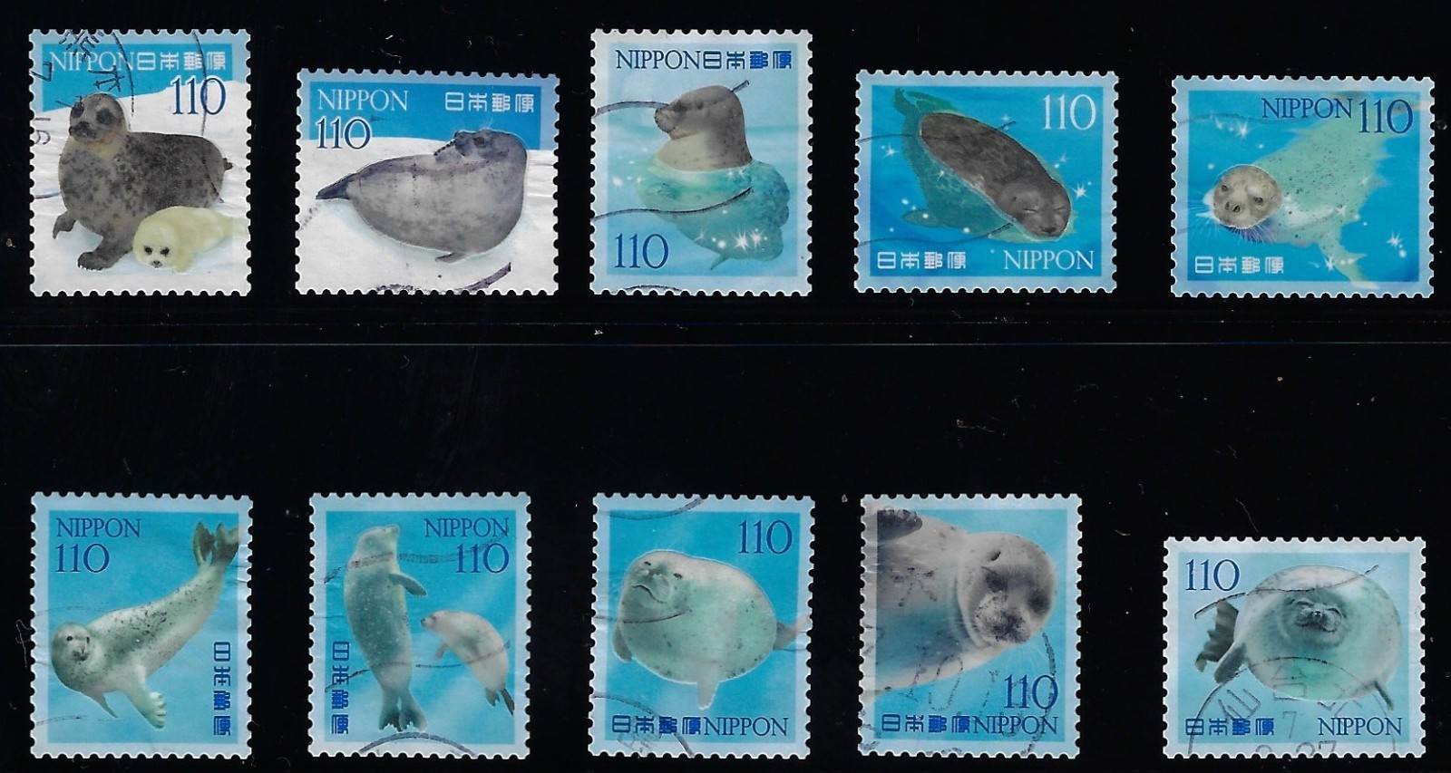 Japan 2025 Marine Life Series No. 9 Seal Family 110Y Complete Used Set Sc# 4816