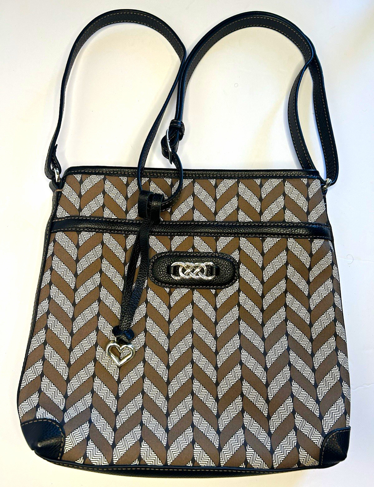 Brighton “Journey”Leather Geometric Crossbody Bag Zip Heart Charm Pockets