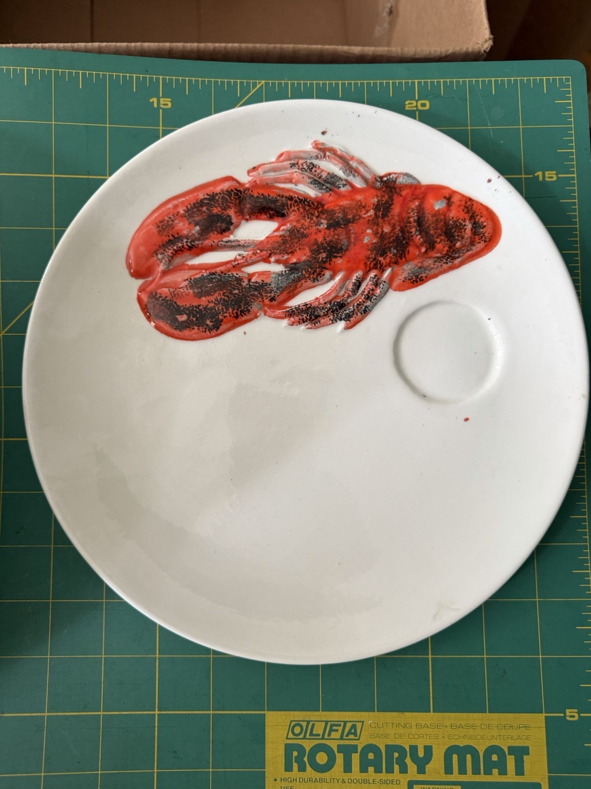 Vintage Italian Majolica Lobster Plate 10” w/ Dipping Sauce Cup Made Italy