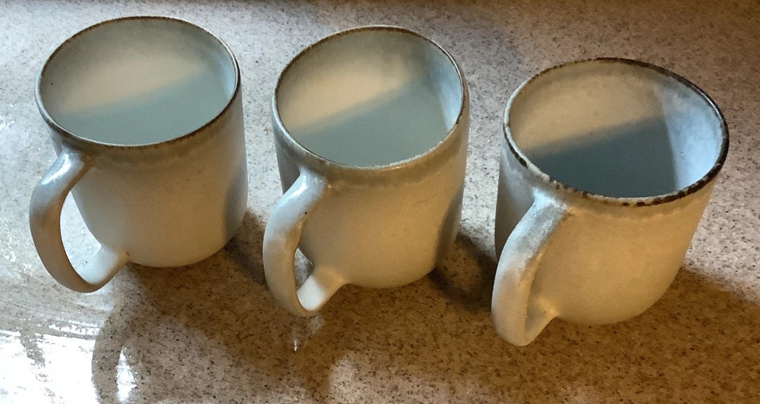 3 ANTHROPOLOGIE Coffee 12oz Mugs/Cups Gray Drip Reactive Glaze Portugal