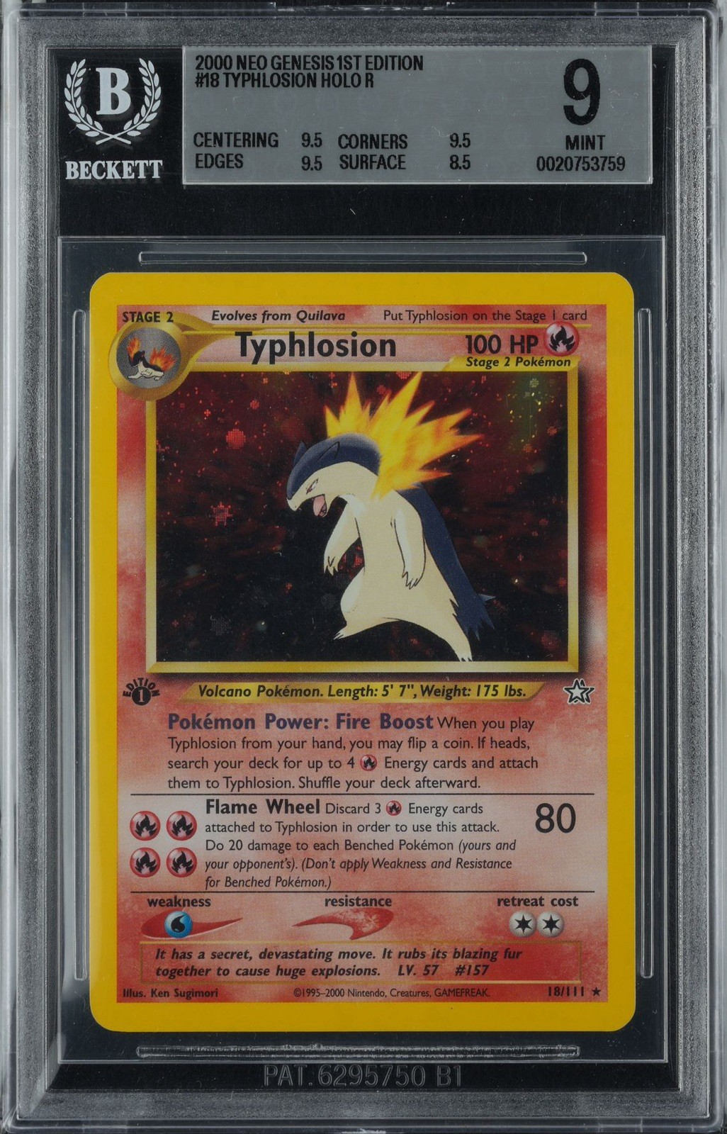 Pokemon TCG Typhlosion 18/111 Neo Genesis 1st Edition English Holo BGS 9