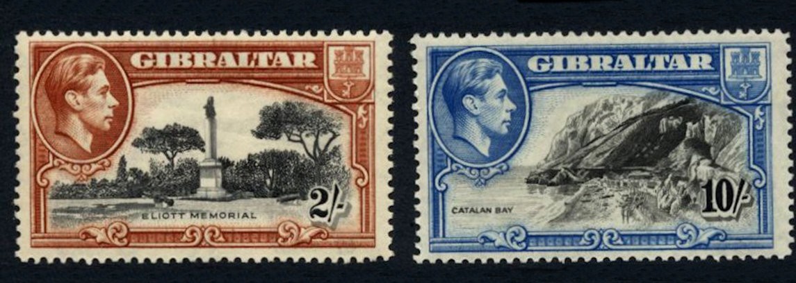 Gibraltar 1938-51 2/- & 10/- SG128-30 Mint LH Cat £135