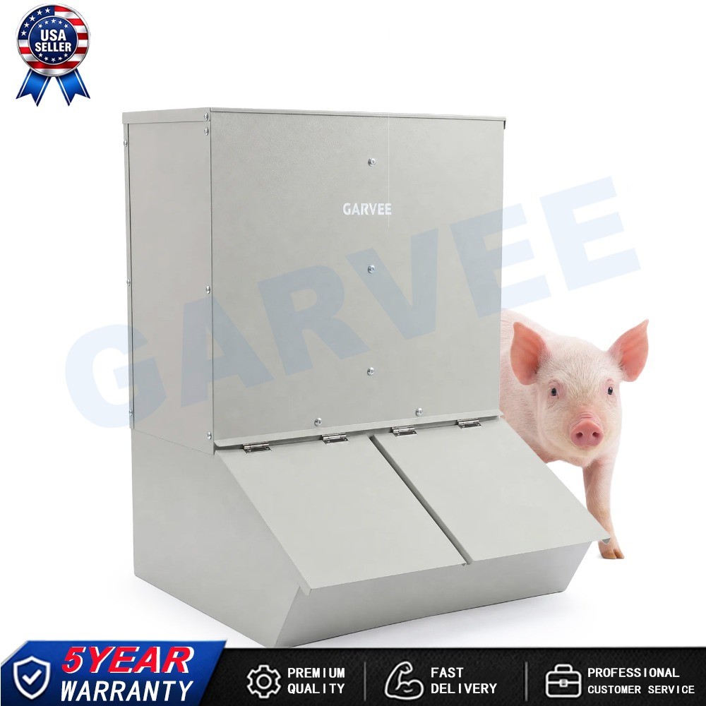 3.7 Bushel Hog Feeder Metal Double Door Pig Feeder Feeding up to 8 Hogs NEW