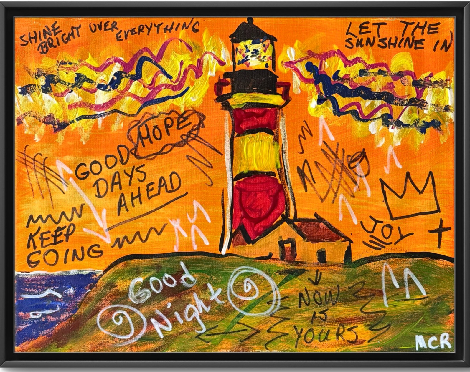 Rutenberg Lighthouse Neo Expressionism Original Mixed Media Painting 11x14