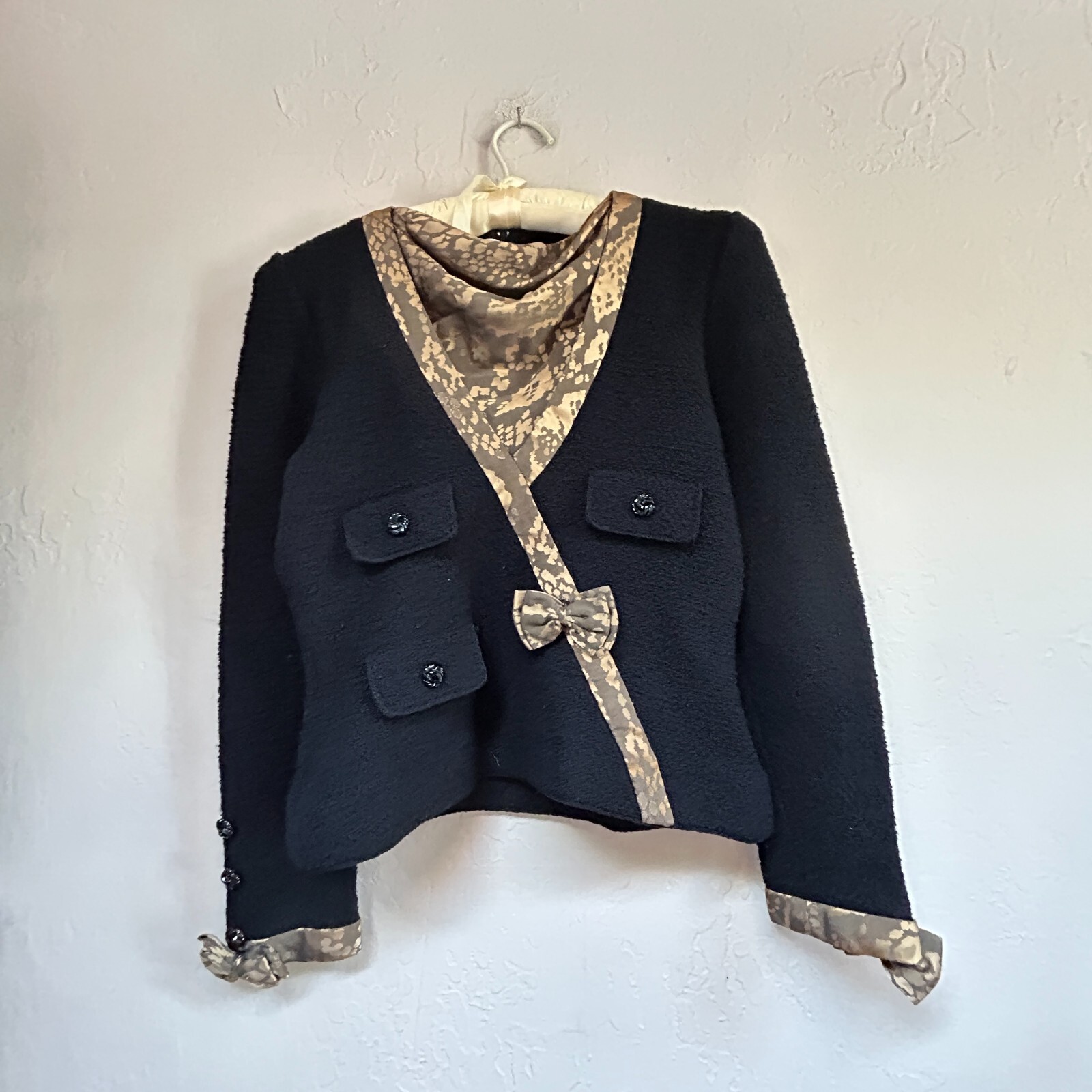 Vintage Adolfo at Saks 5th Avenue Women\'s Wool Boucle Knit Sweater Small Black