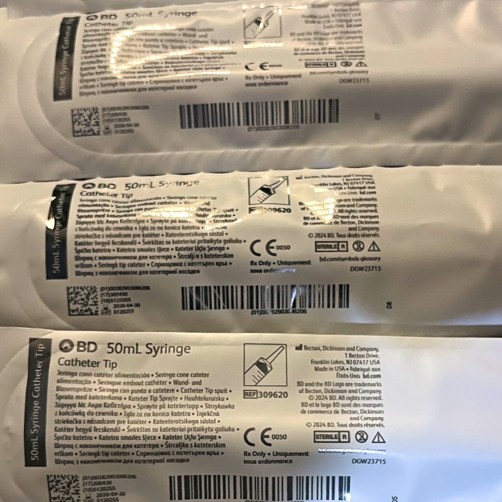 Lot of 73 BD 50mL Syringe Catheter Tip 309620 Sterile Individual Sealed New